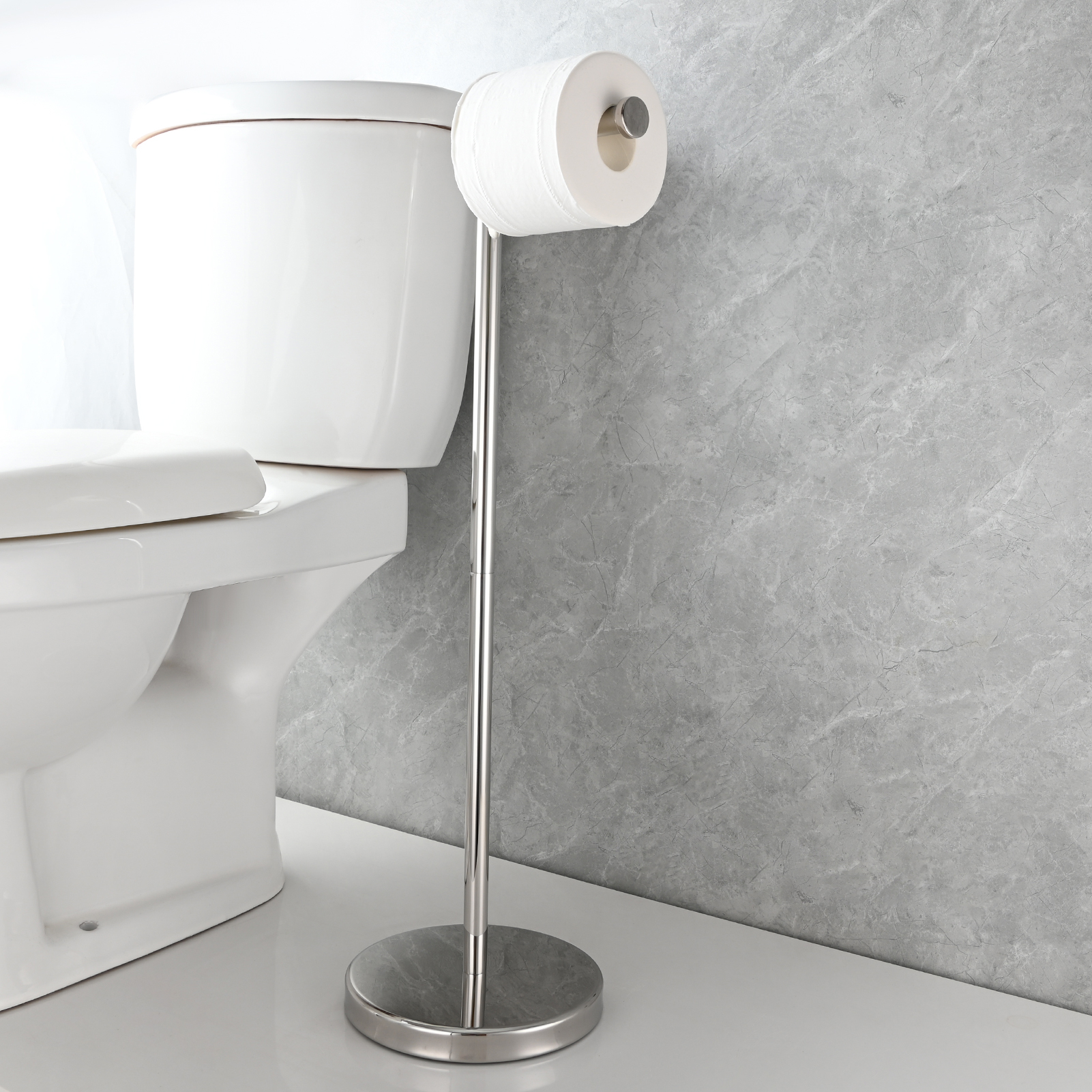 Tecmolog Stainless Steel Free Standing Paper Towel Holder,Black Bathroom Roll Holder with Non-Slip Mat,SBH265B