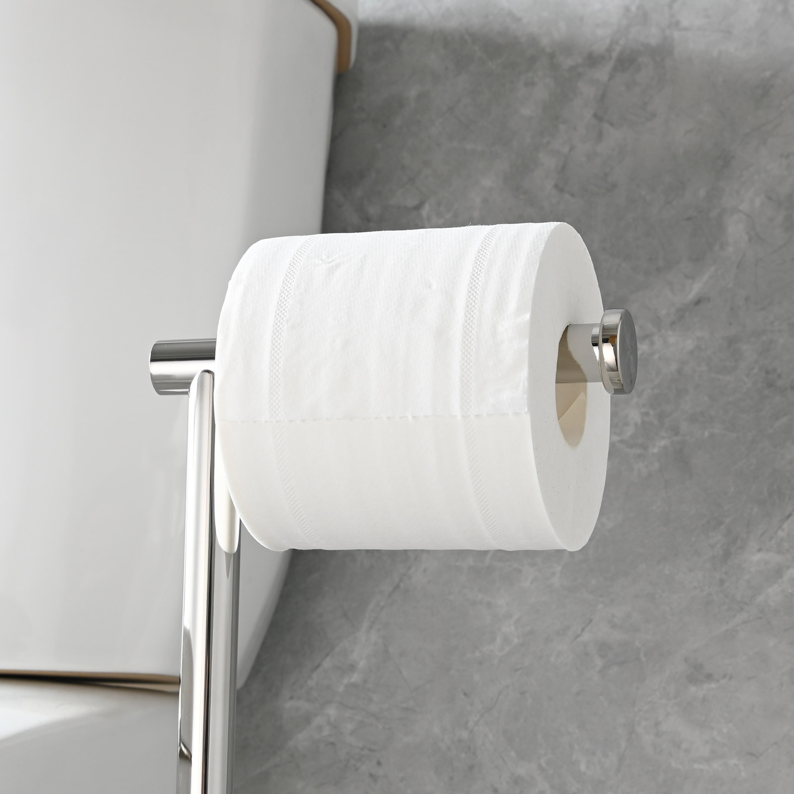 Tecmolog Stainless Steel Free Standing Paper Towel Holder,Black Bathroom Roll Holder with Non-Slip Mat,SBH265B
