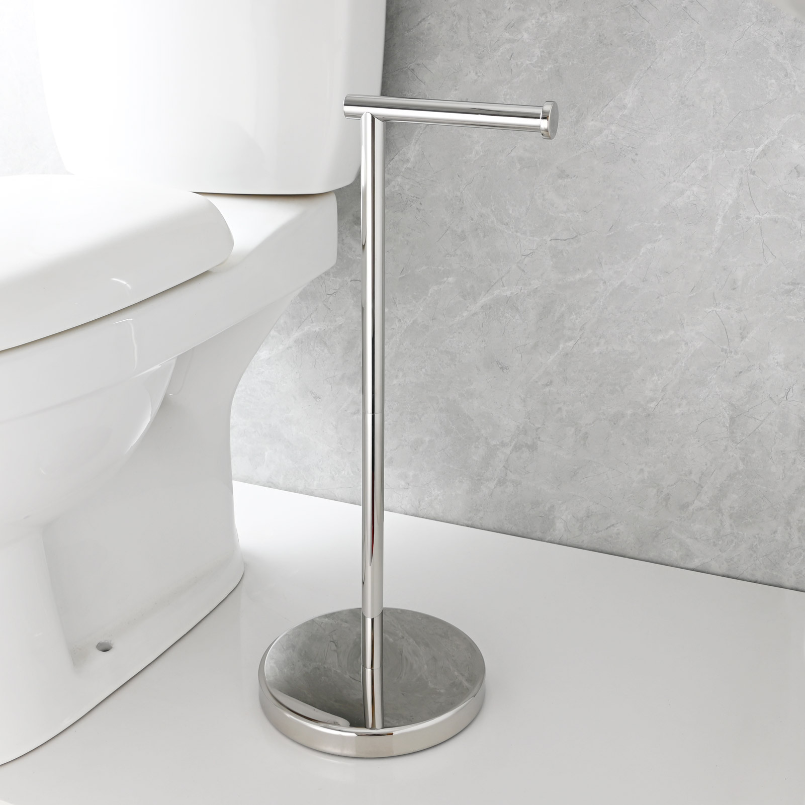 Tecmolog Stainless Steel Free Standing Paper Towel Holder,Black Bathroom Roll Holder with Non-Slip Mat,SBH265B