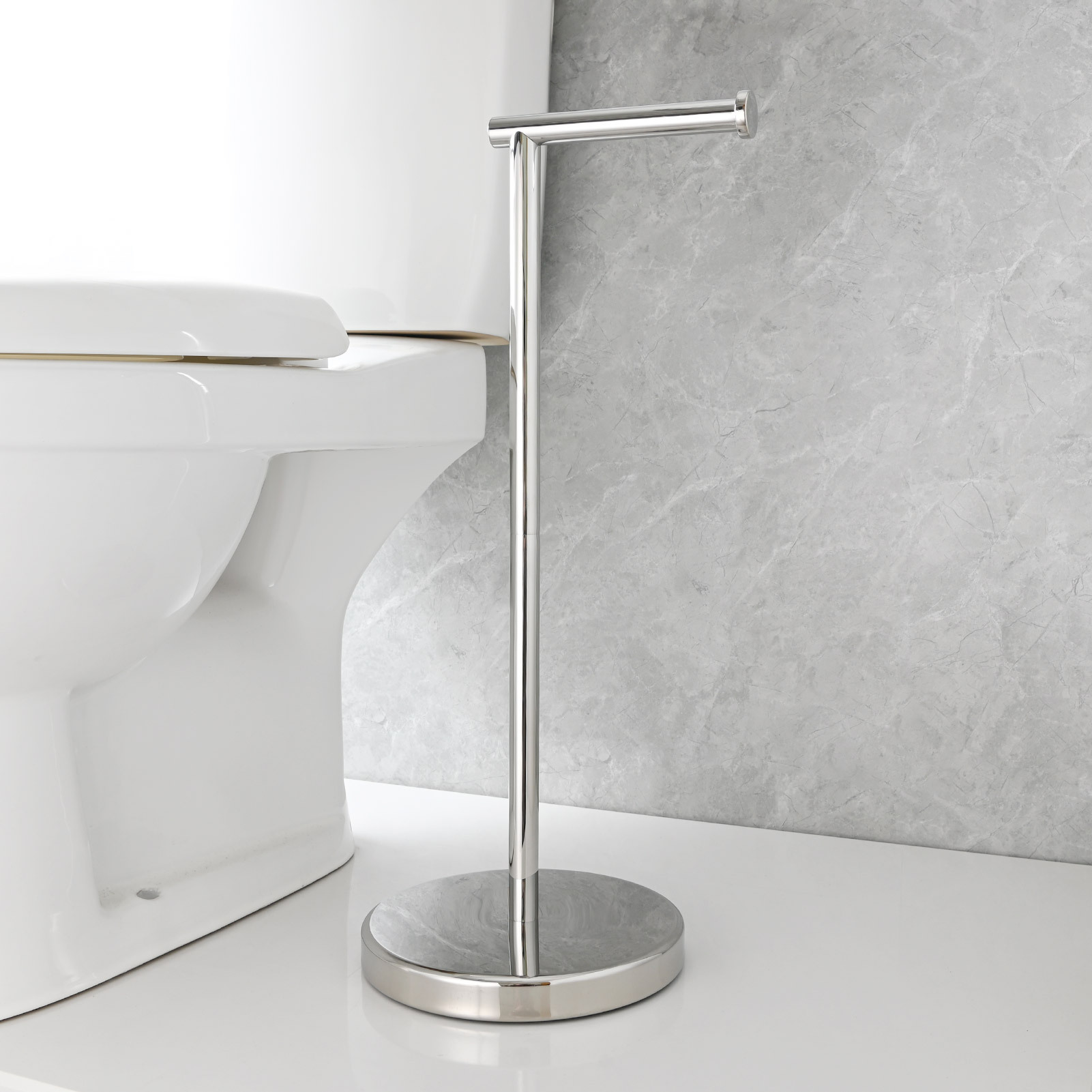 Tecmolog Stainless Steel Free Standing Paper Towel Holder,Black Bathroom Roll Holder with Non-Slip Mat,SBH265B