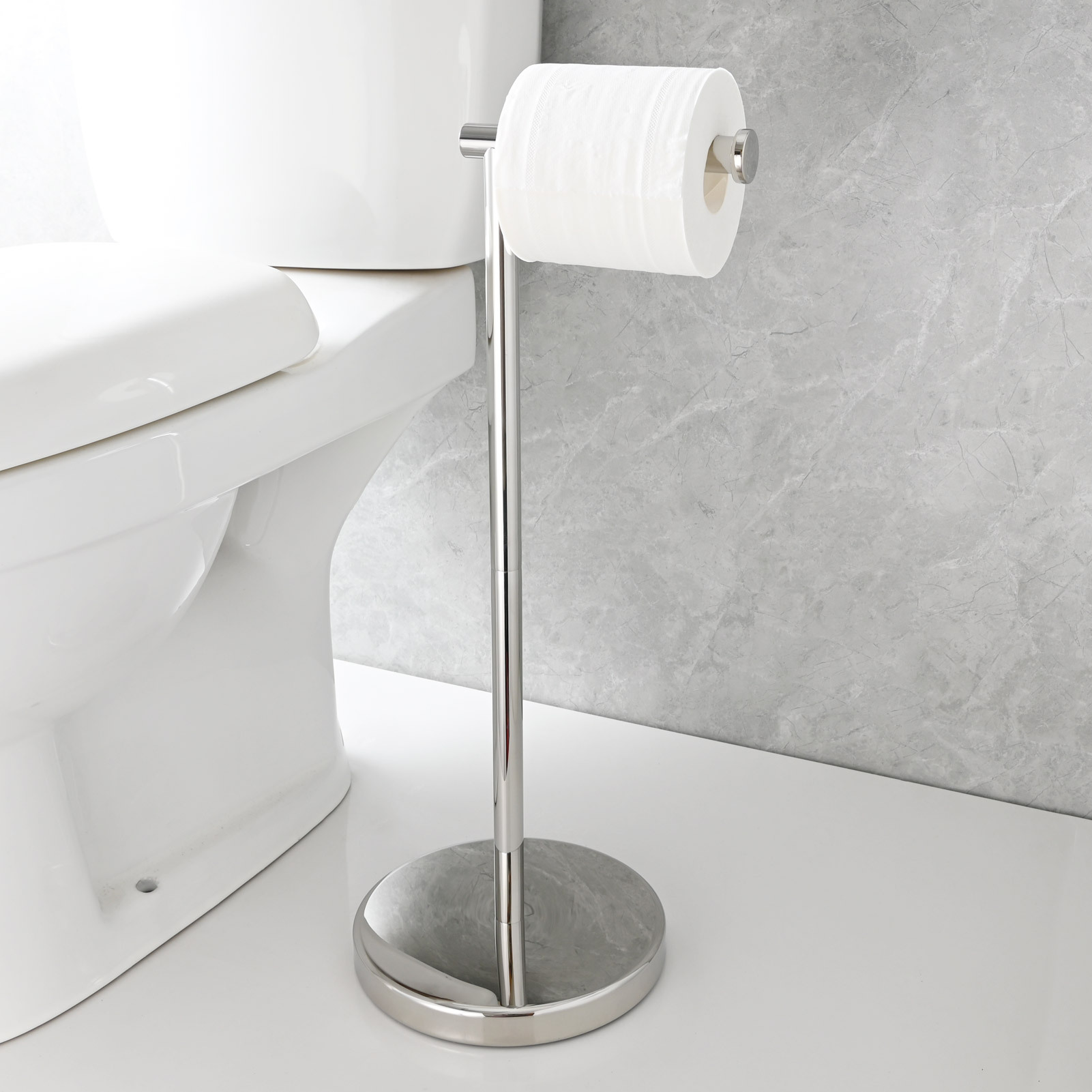 Tecmolog Stainless Steel Free Standing Paper Towel Holder,Black Bathroom Roll Holder with Non-Slip Mat,SBH265B