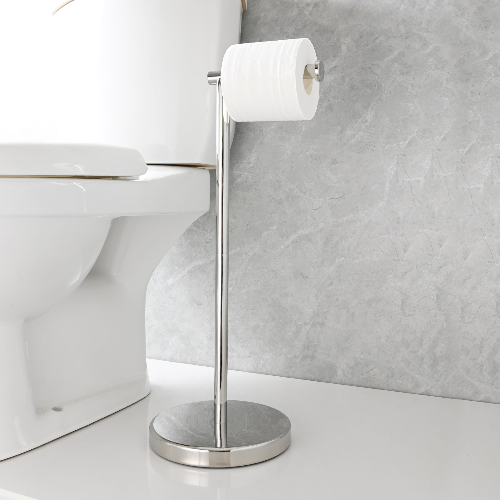 Tecmolog Stainless Steel Free Standing Paper Towel Holder,Black Bathroom Roll Holder with Non-Slip Mat,SBH265B