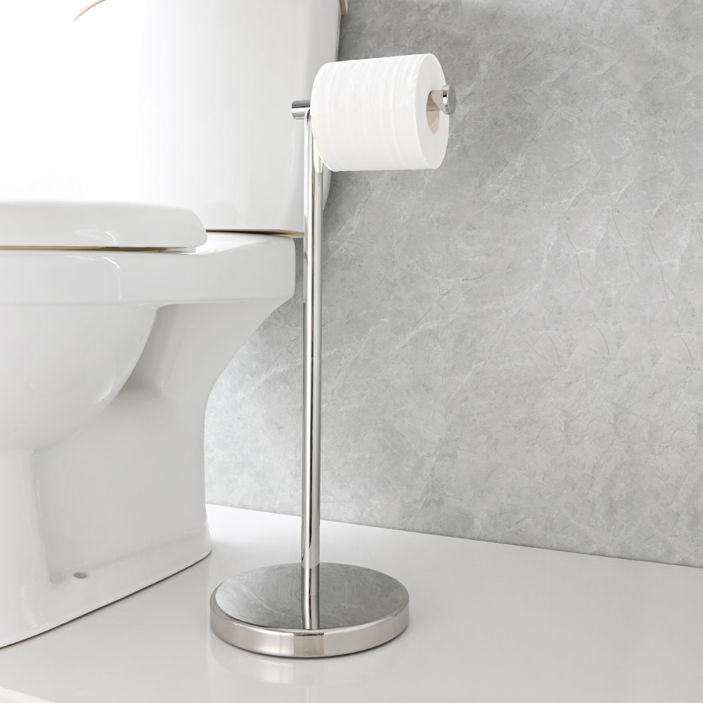 Tecmolog Stainless Steel Free Standing Paper Towel Holder,Black Bathroom Roll Holder with Non-Slip Mat,SBH265B