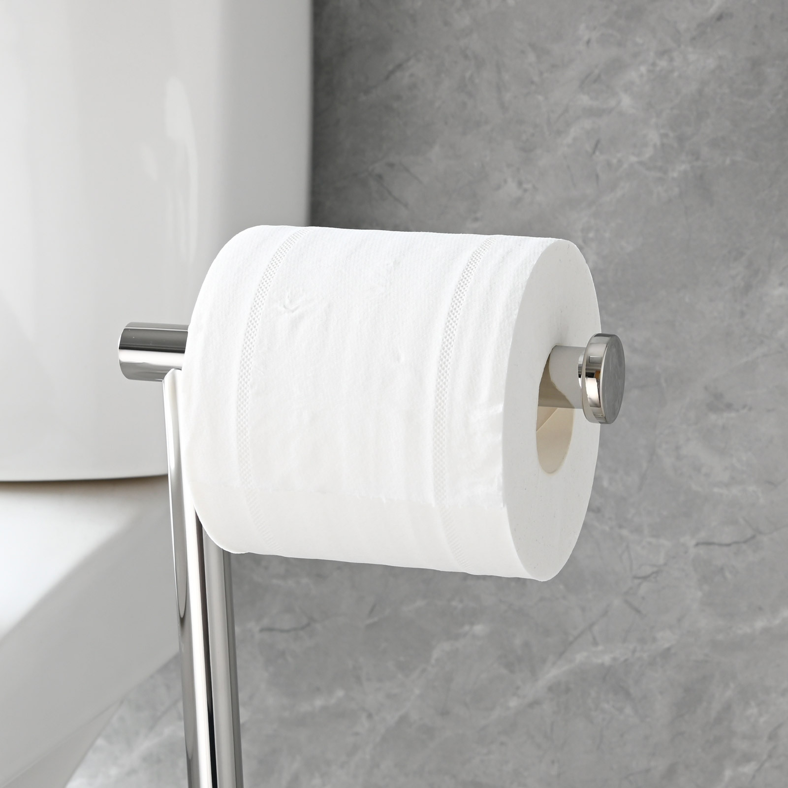 Tecmolog Stainless Steel Free Standing Paper Towel Holder,Black Bathroom Roll Holder with Non-Slip Mat,SBH265B