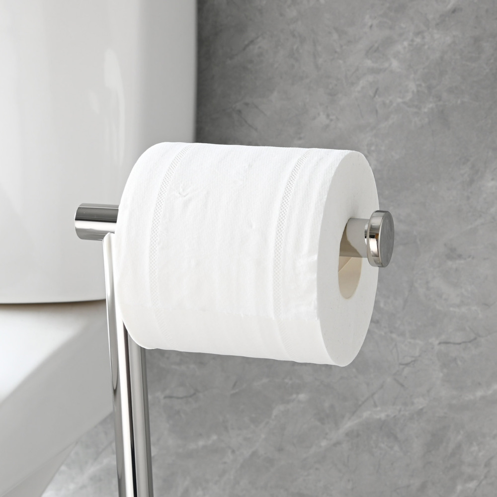 Tecmolog Stainless Steel Free Standing Paper Towel Holder,Black Bathroom Roll Holder with Non-Slip Mat,SBH265B