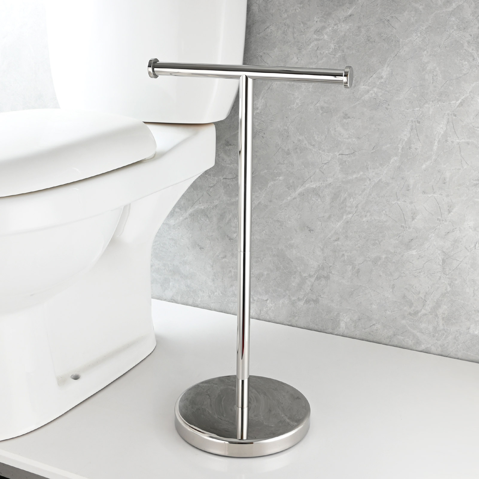 Tecmolog Stainless Steel Free Standing Paper Towel Holder,Black Bathroom Roll Holder with Non-Slip Mat,SBH265B