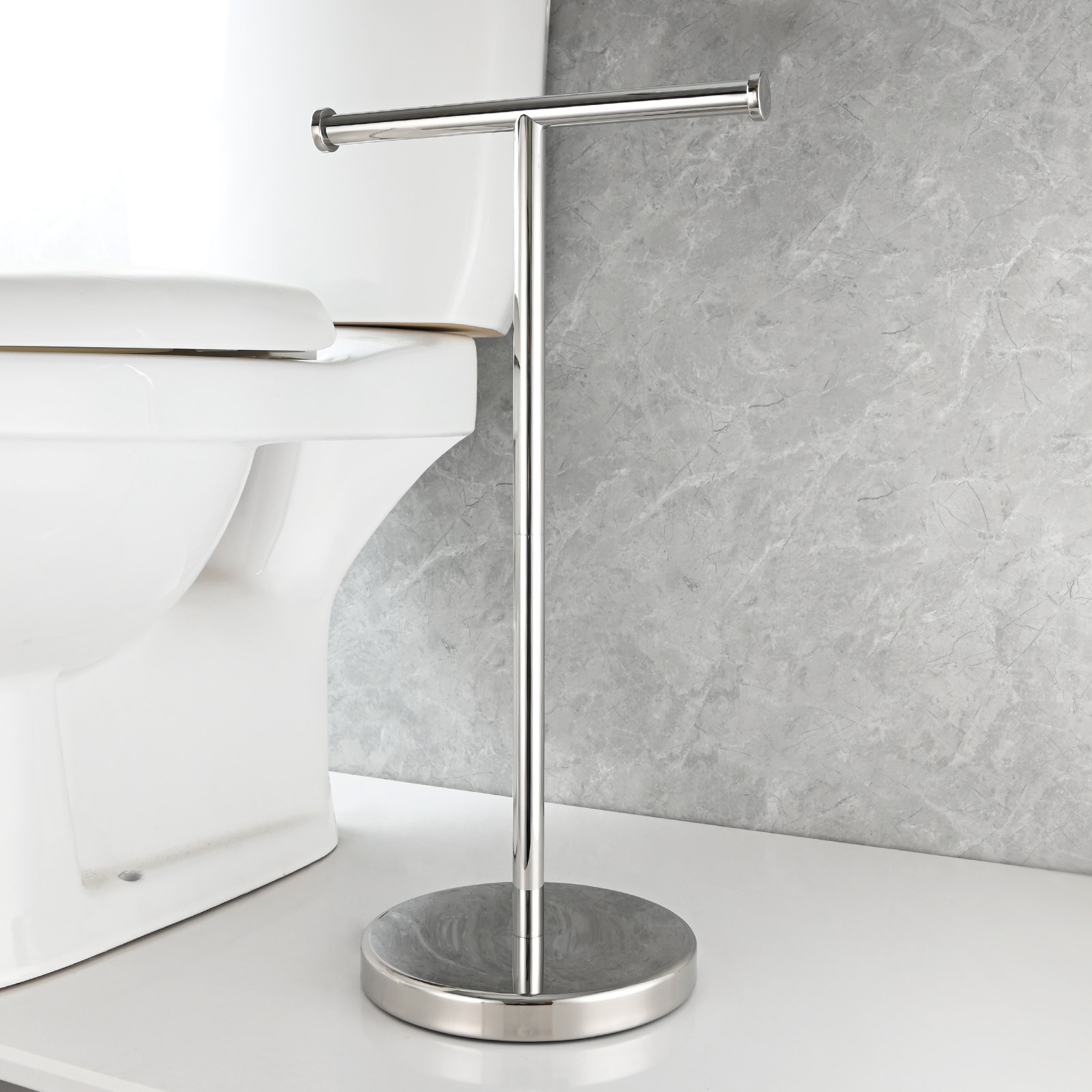 Tecmolog Stainless Steel Free Standing Paper Towel Holder,Black Bathroom Roll Holder with Non-Slip Mat,SBH265B