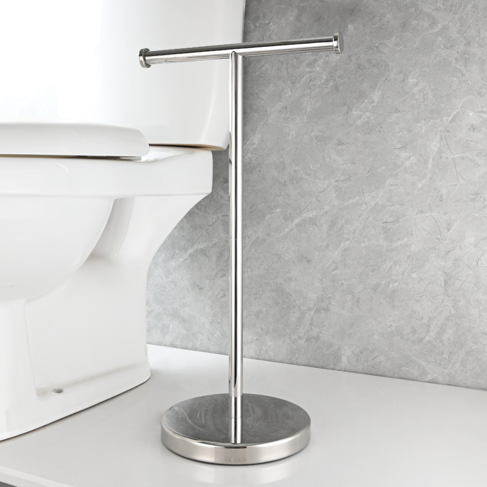 Tecmolog Stainless Steel Free Standing Paper Towel Holder,Black Bathroom Roll Holder with Non-Slip Mat,SBH265B