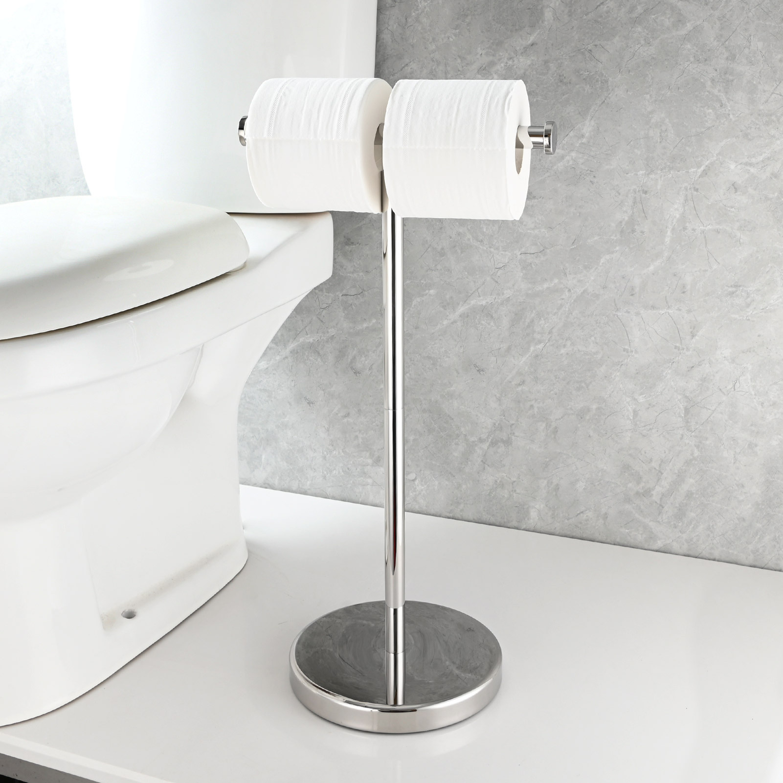 Tecmolog Stainless Steel Free Standing Paper Towel Holder,Black Bathroom Roll Holder with Non-Slip Mat,SBH265B