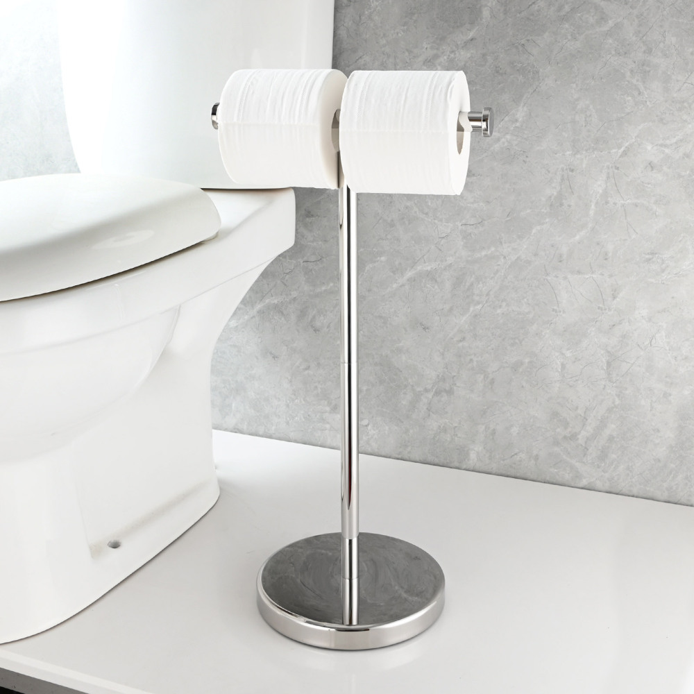 Tecmolog Stainless Steel Free Standing Paper Towel Holder,Black Bathroom Roll Holder with Non-Slip Mat,SBH265B