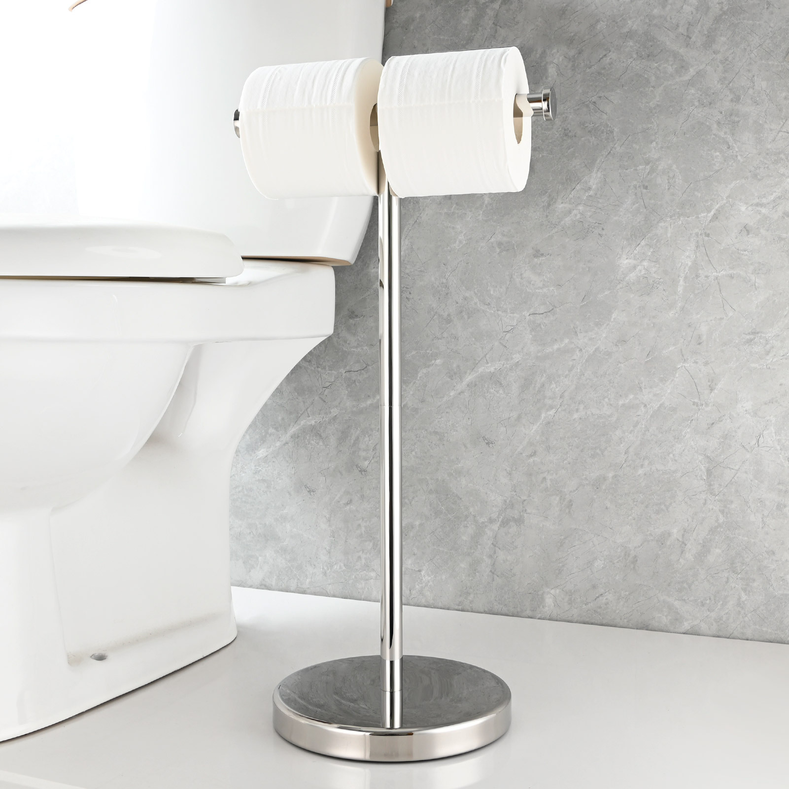 Tecmolog Stainless Steel Free Standing Paper Towel Holder,Black Bathroom Roll Holder with Non-Slip Mat,SBH265B