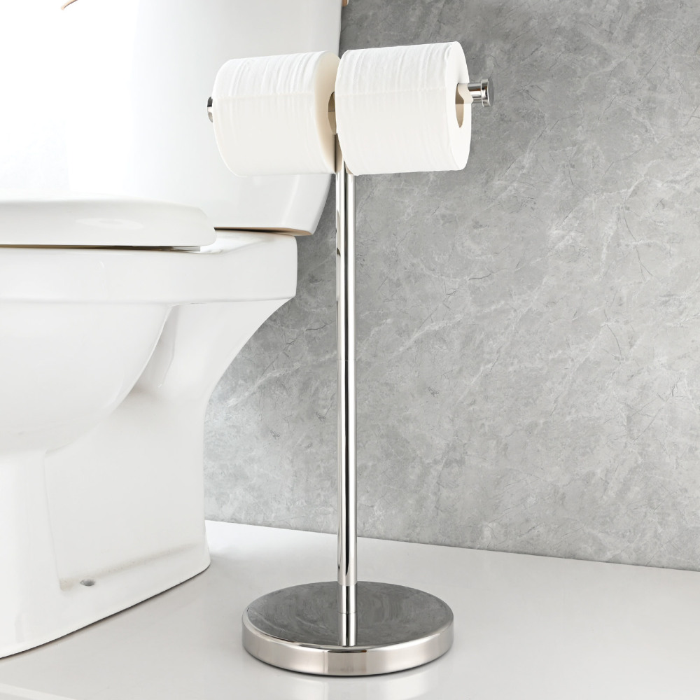 Tecmolog Stainless Steel Free Standing Paper Towel Holder,Black Bathroom Roll Holder with Non-Slip Mat,SBH265B