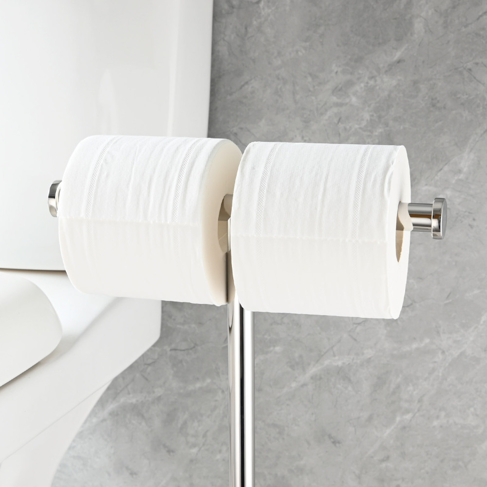 Tecmolog Stainless Steel Free Standing Paper Towel Holder,Black Bathroom Roll Holder with Non-Slip Mat,SBH265B