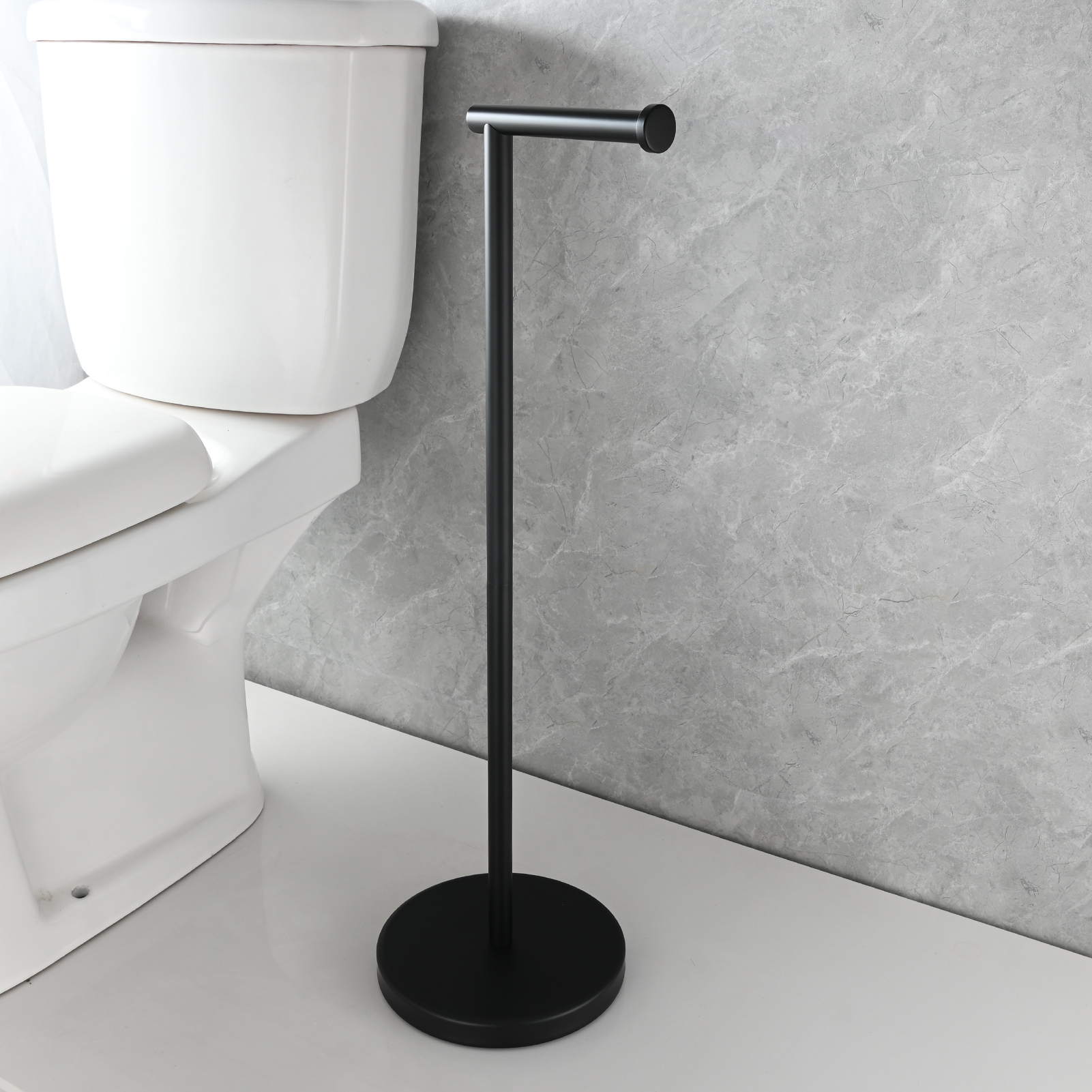 Tecmolog Stainless Steel Free Standing Paper Towel Holder,Black Bathroom Roll Holder with Non-Slip Mat,SBH265B