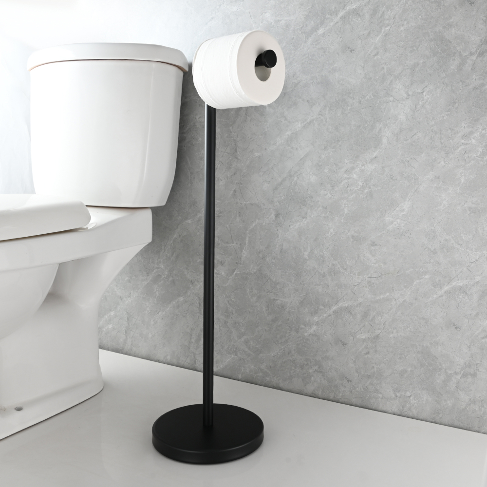 Tecmolog Stainless Steel Free Standing Paper Towel Holder,Black Bathroom Roll Holder with Non-Slip Mat,SBH265B