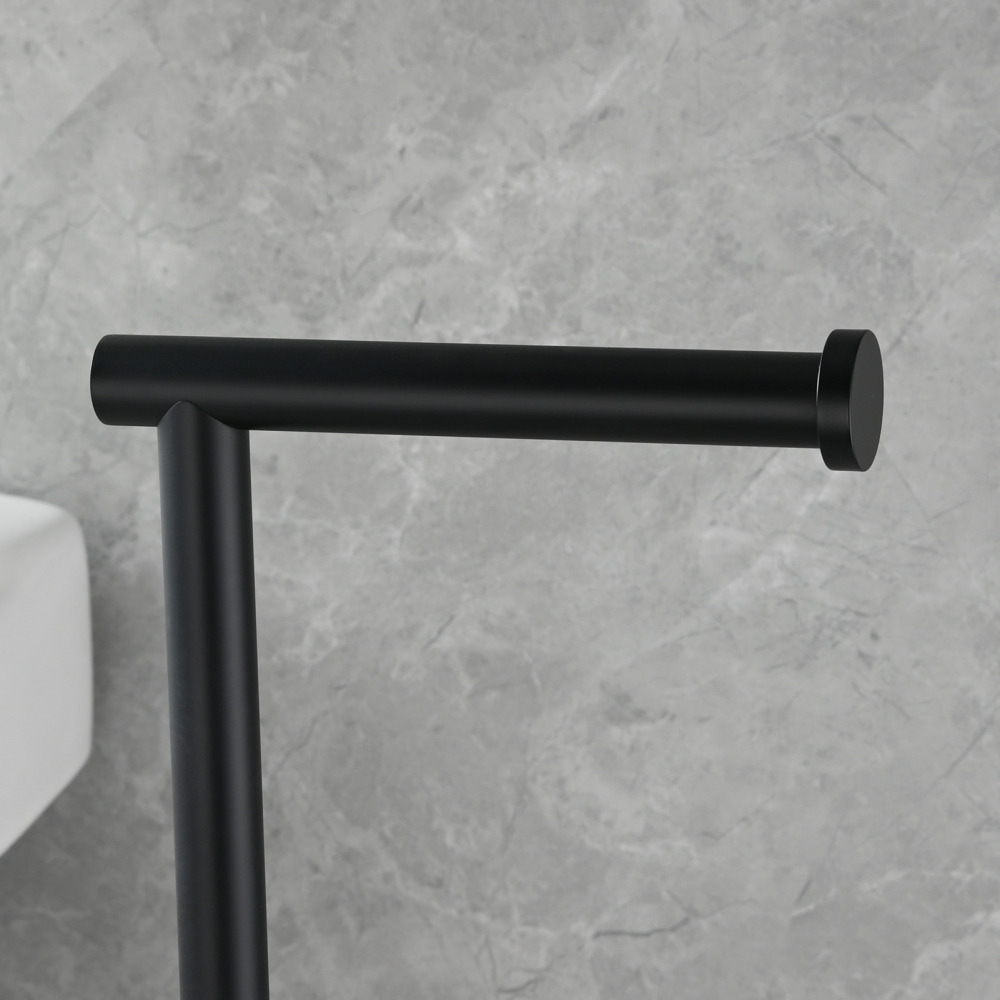 Tecmolog Stainless Steel Free Standing Paper Towel Holder,Black Bathroom Roll Holder with Non-Slip Mat,SBH265B