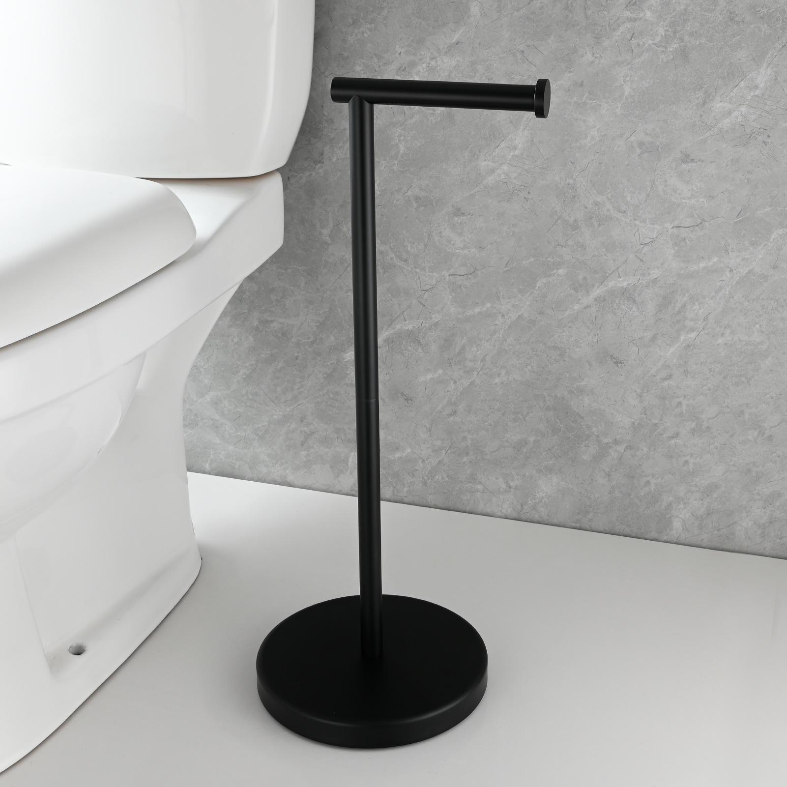 Tecmolog Stainless Steel Free Standing Paper Towel Holder,Black Bathroom Roll Holder with Non-Slip Mat,SBH265B