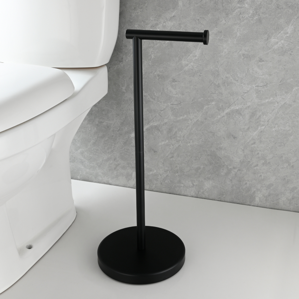 Tecmolog Stainless Steel Free Standing Paper Towel Holder,Black Bathroom Roll Holder with Non-Slip Mat,SBH265B