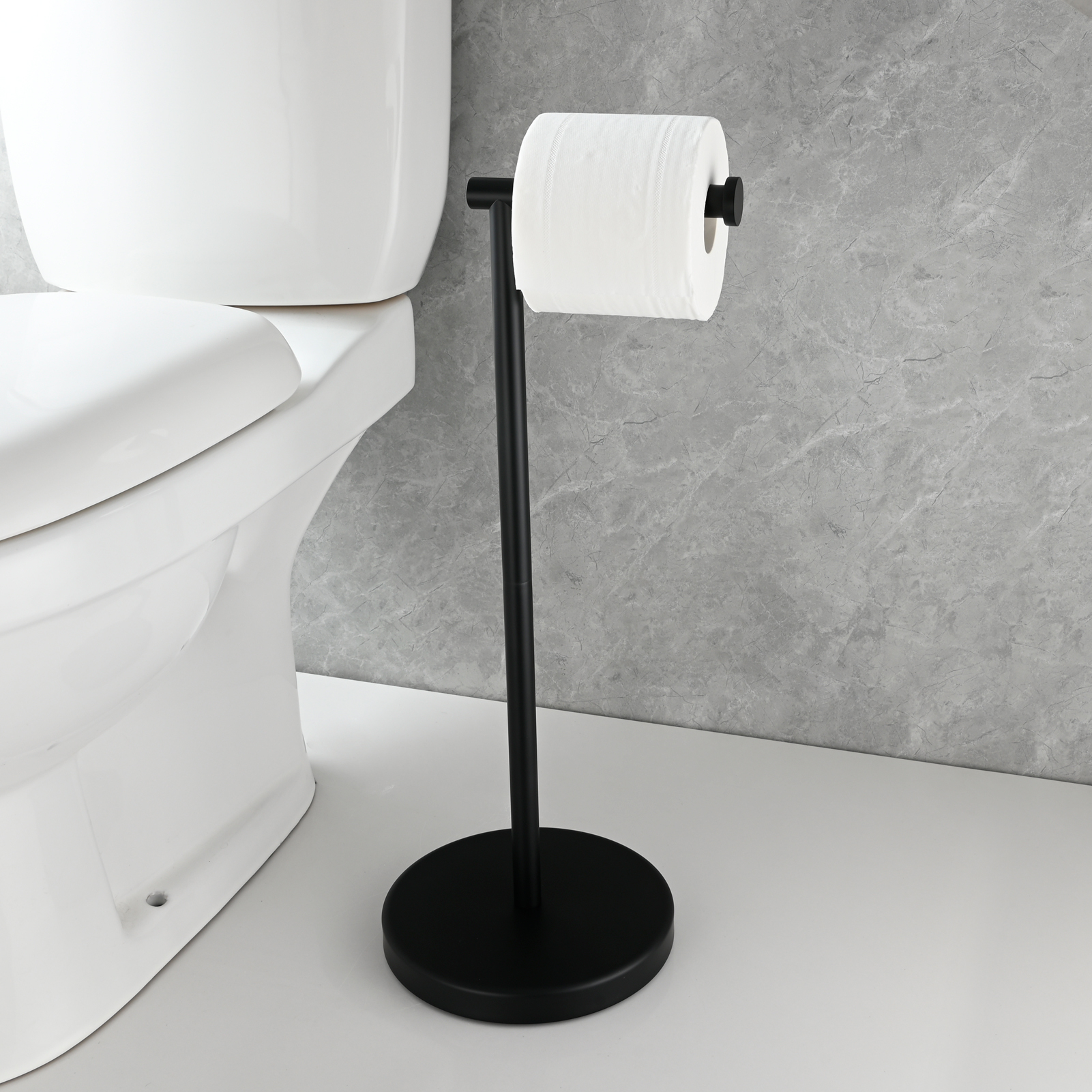 Tecmolog Stainless Steel Free Standing Paper Towel Holder,Black Bathroom Roll Holder with Non-Slip Mat,SBH265B
