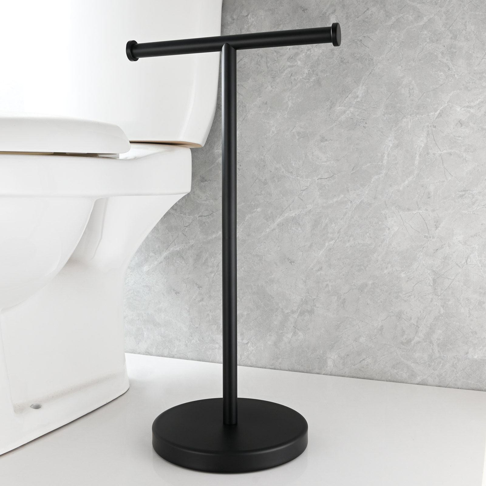 Tecmolog Stainless Steel Free Standing Paper Towel Holder,Black Bathroom Roll Holder with Non-Slip Mat,SBH265B