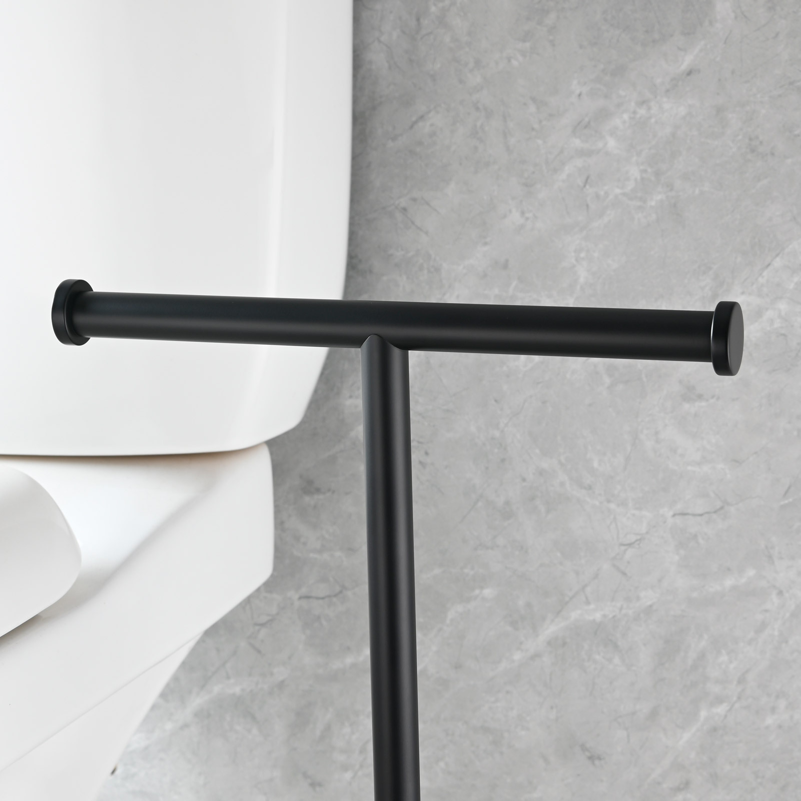 Tecmolog Stainless Steel Free Standing Paper Towel Holder,Black Bathroom Roll Holder with Non-Slip Mat,SBH265B