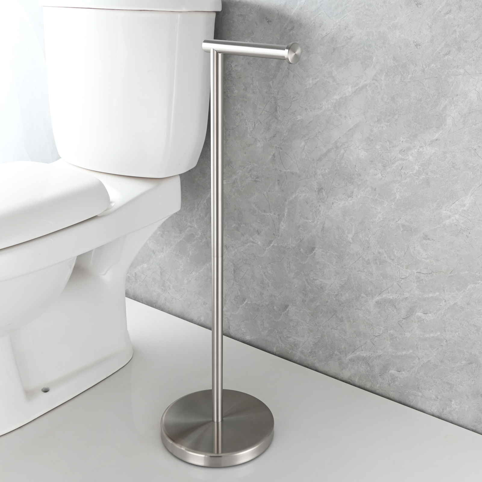 Tecmolog Stainless Steel Free Standing Paper Towel Holder,Black Bathroom Roll Holder with Non-Slip Mat,SBH265B