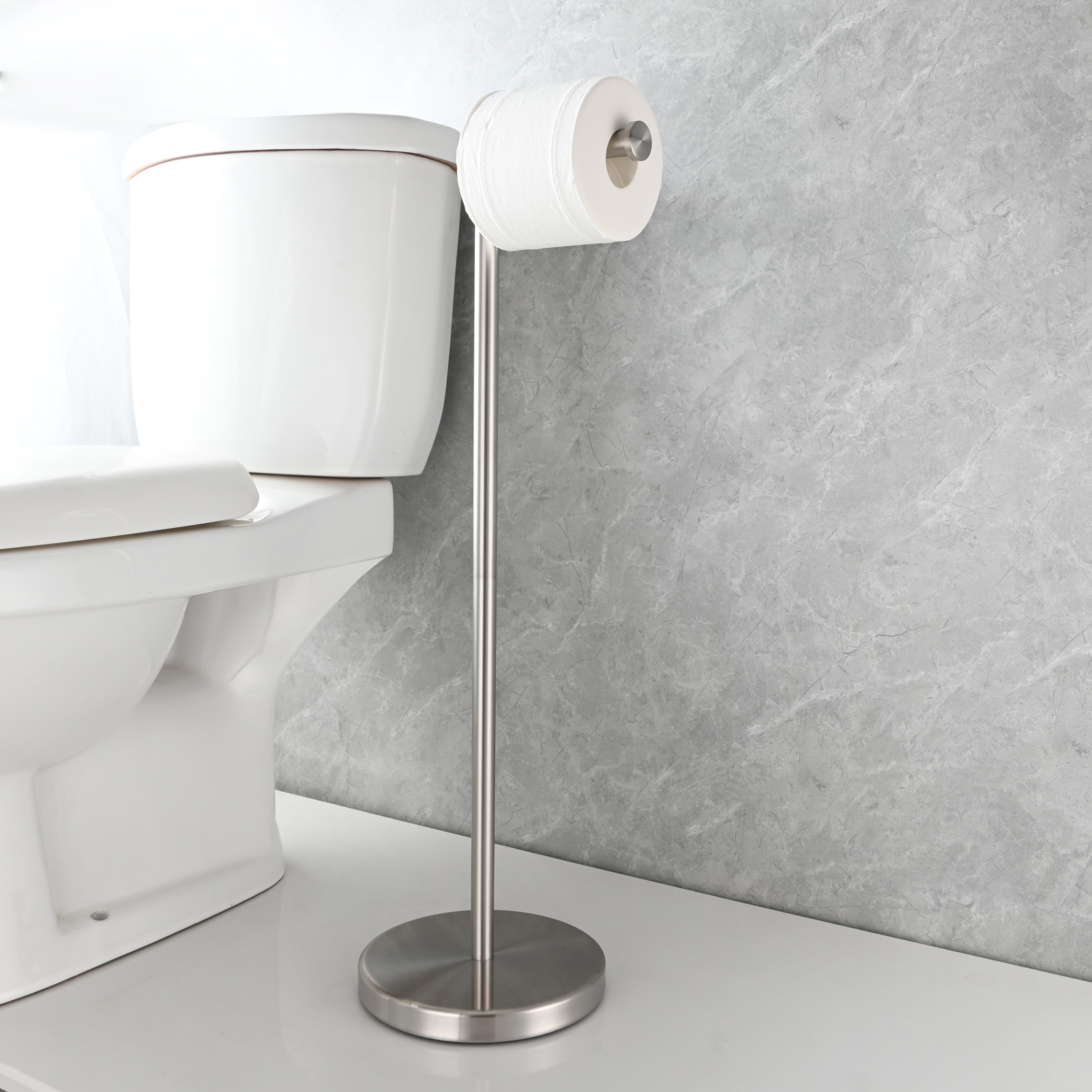 Tecmolog Stainless Steel Free Standing Paper Towel Holder,Black Bathroom Roll Holder with Non-Slip Mat,SBH265B
