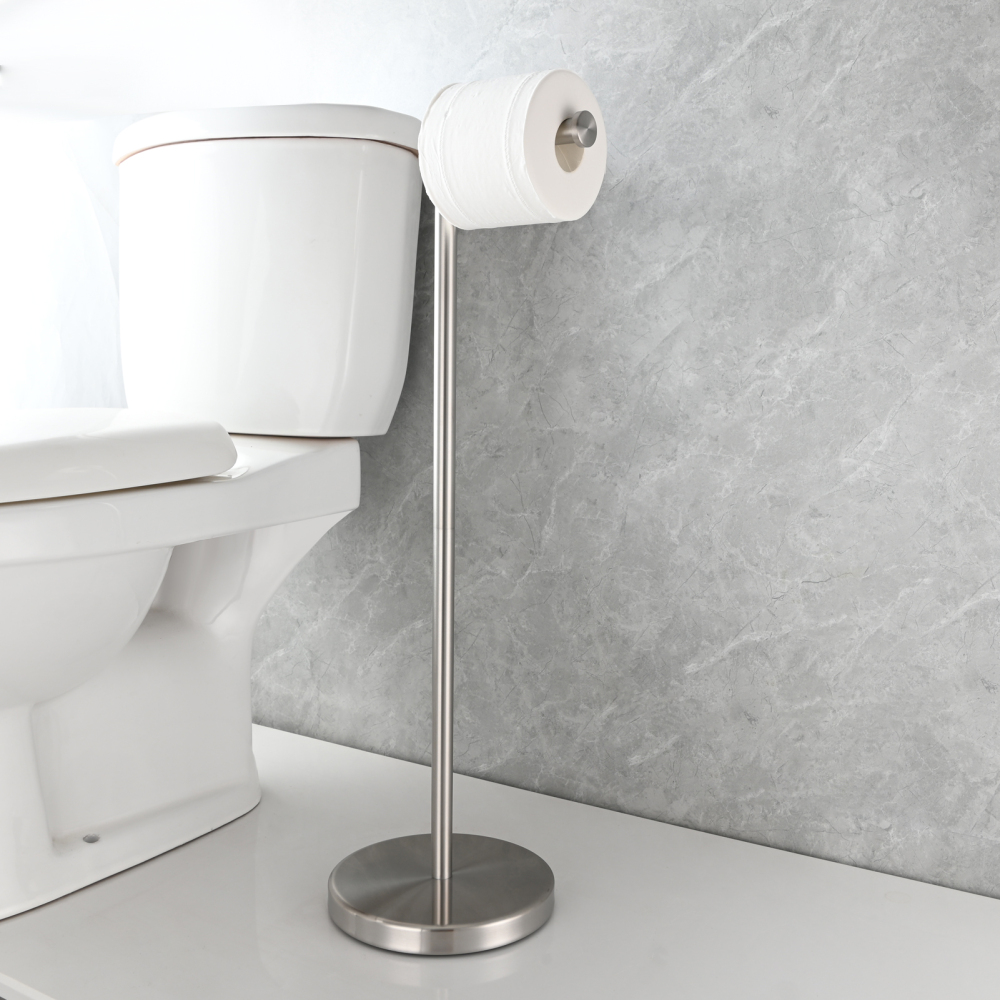 Tecmolog Stainless Steel Free Standing Paper Towel Holder,Black Bathroom Roll Holder with Non-Slip Mat,SBH265B