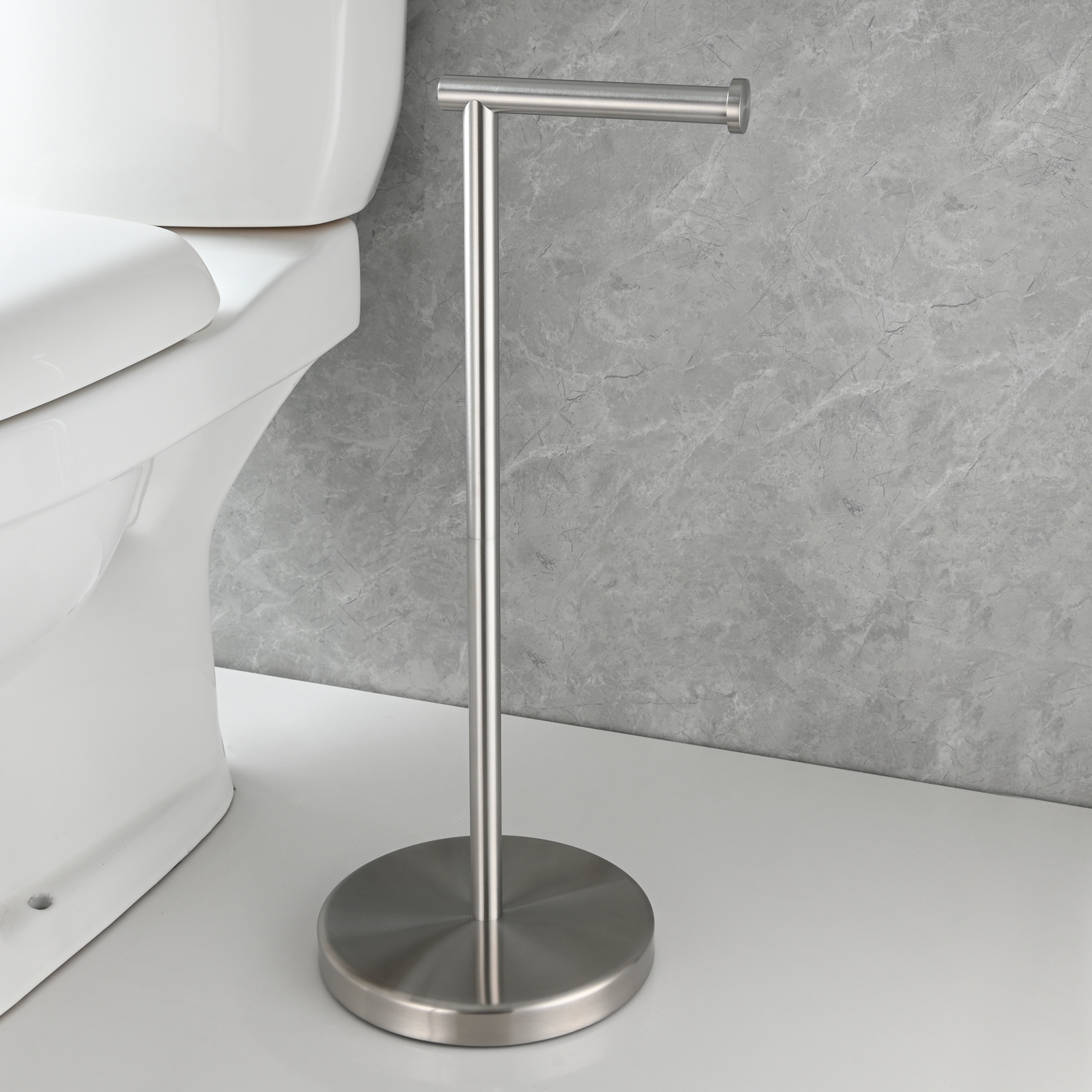 Tecmolog Stainless Steel Free Standing Paper Towel Holder,Black Bathroom Roll Holder with Non-Slip Mat,SBH265B