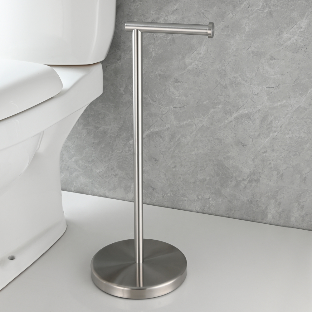 Tecmolog Stainless Steel Free Standing Paper Towel Holder,Black Bathroom Roll Holder with Non-Slip Mat,SBH265B