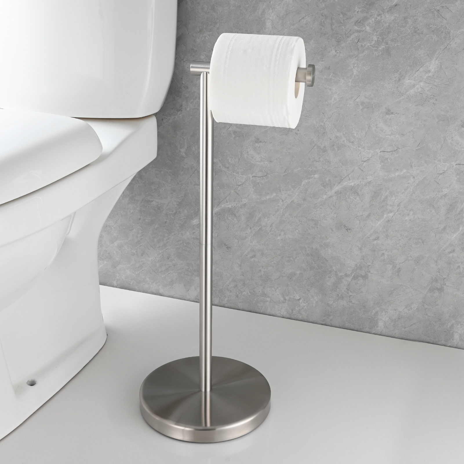 Tecmolog Stainless Steel Free Standing Paper Towel Holder,Black Bathroom Roll Holder with Non-Slip Mat,SBH265B