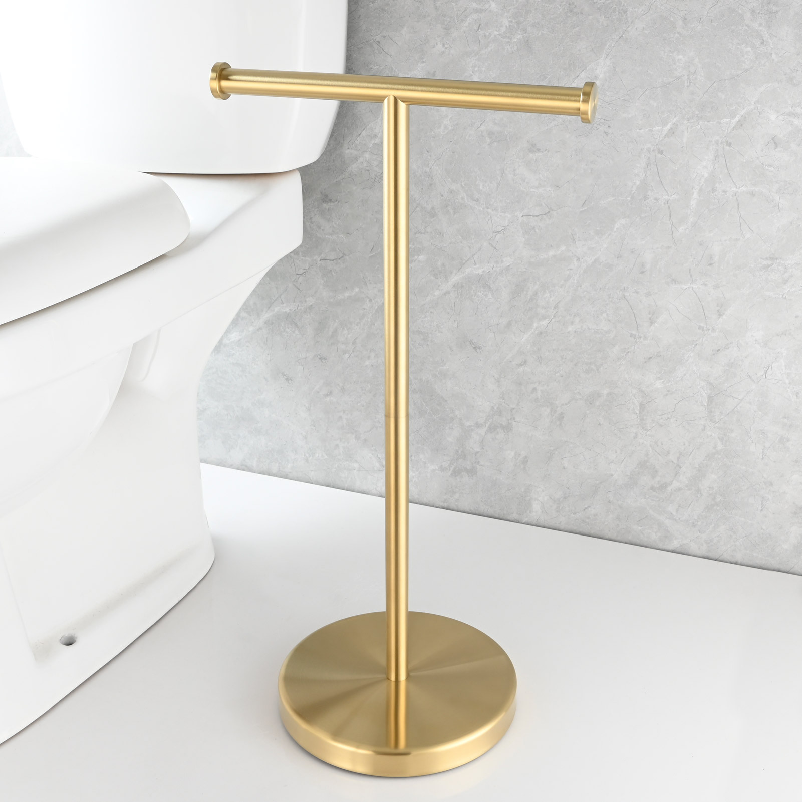 Tecmolog Stainless Steel Free Standing Paper Towel Holder,Black Bathroom Roll Holder with Non-Slip Mat,SBH265B