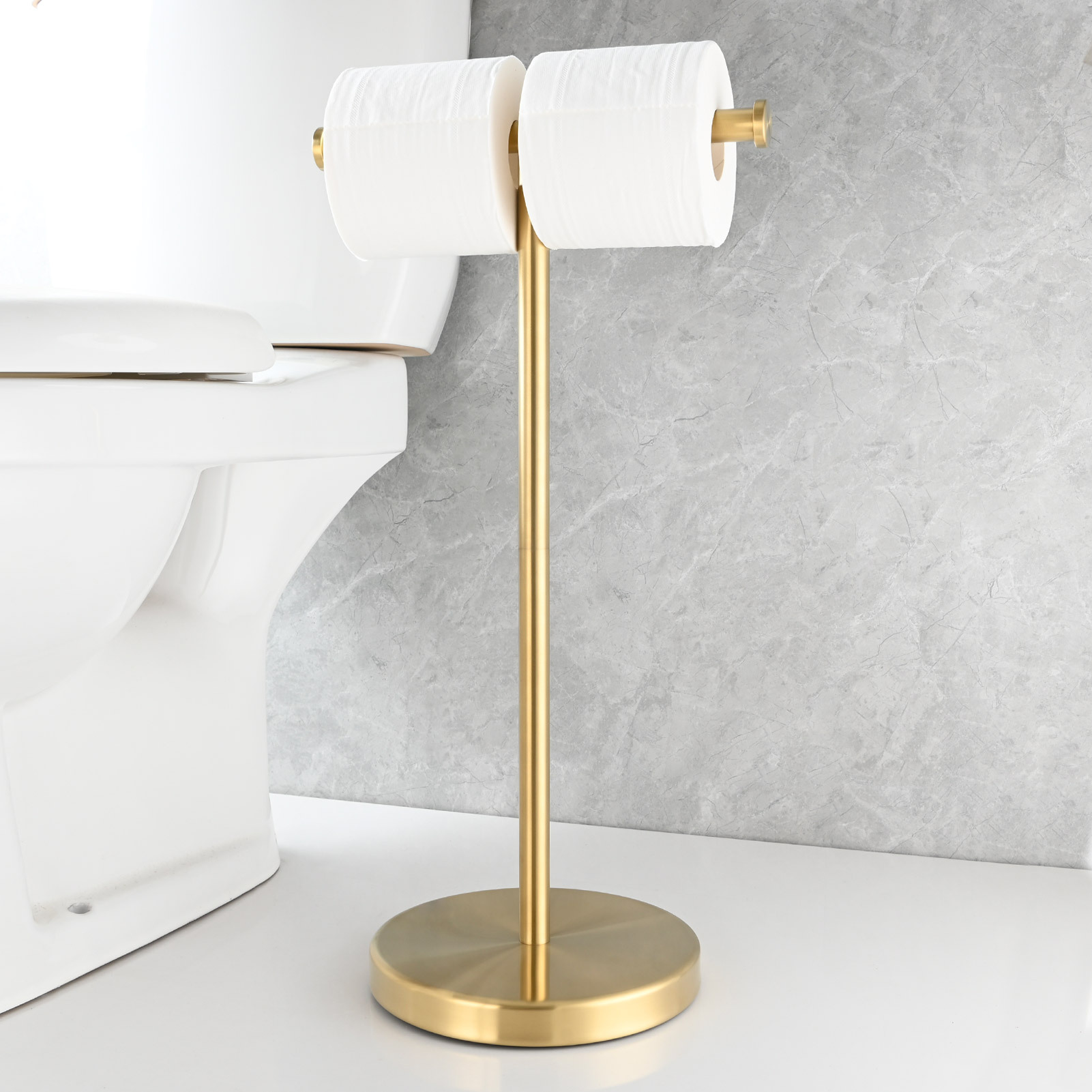Tecmolog Stainless Steel Free Standing Paper Towel Holder,Black Bathroom Roll Holder with Non-Slip Mat,SBH265B
