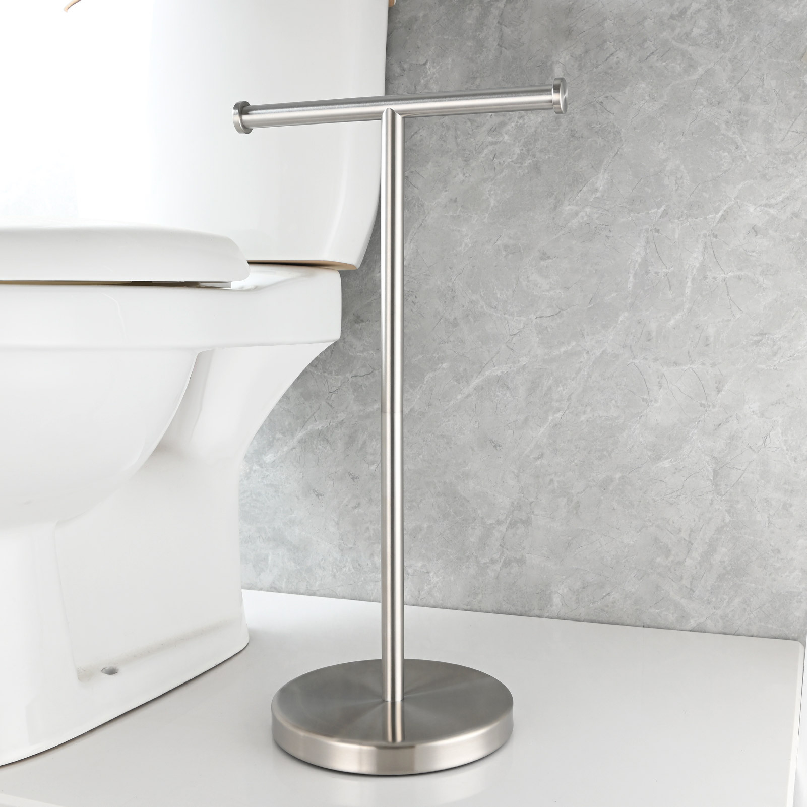 Tecmolog Stainless Steel Free Standing Paper Towel Holder,Black Bathroom Roll Holder with Non-Slip Mat,SBH265B