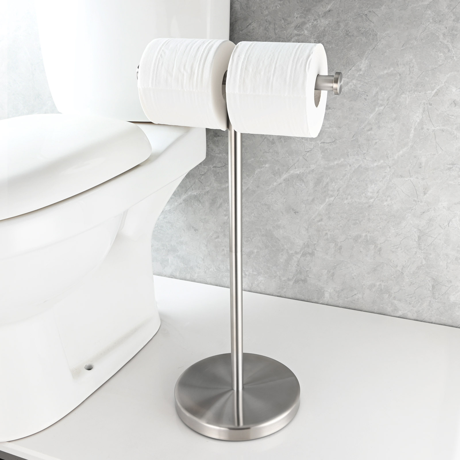 Tecmolog Stainless Steel Free Standing Paper Towel Holder,Black Bathroom Roll Holder with Non-Slip Mat,SBH265B