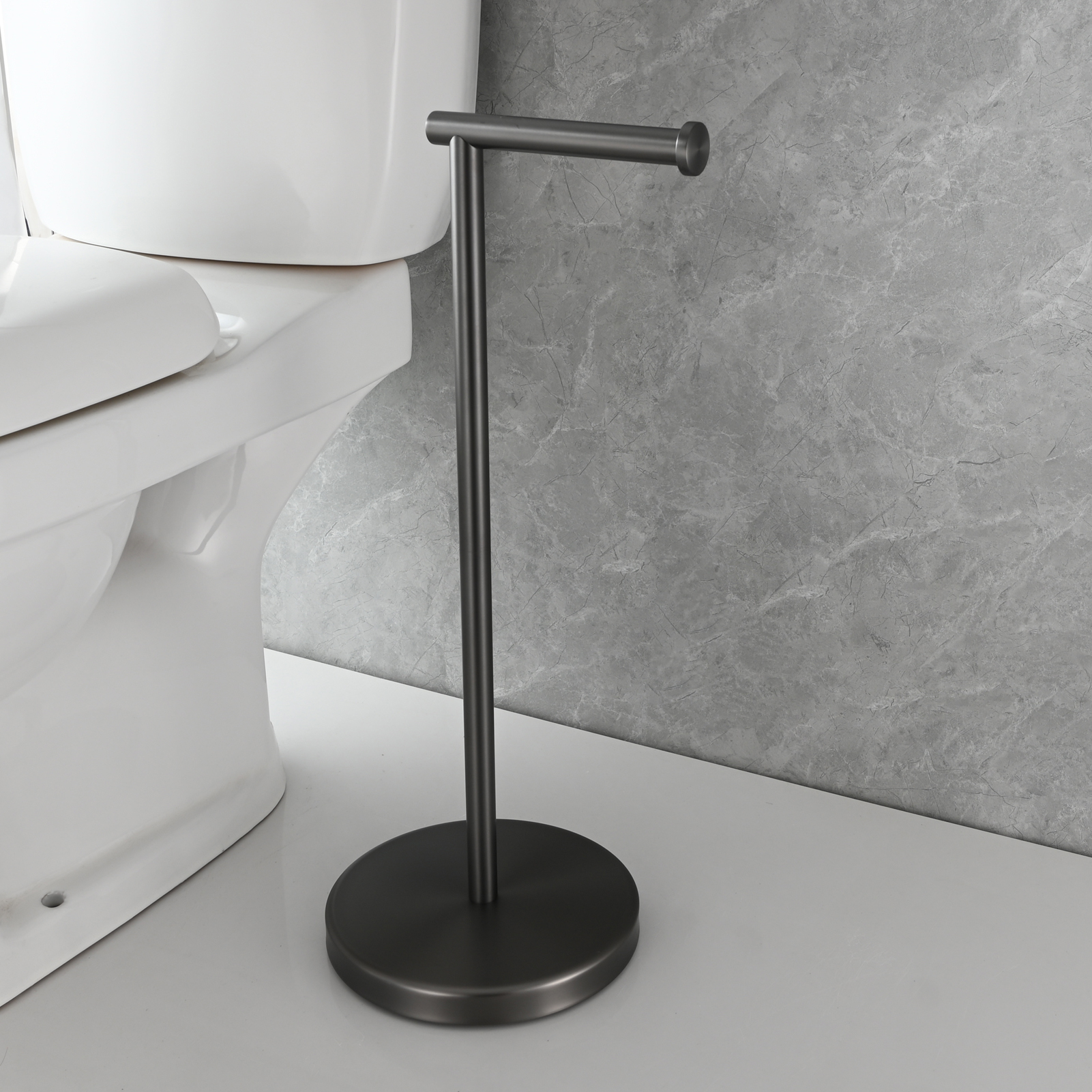 Tecmolog Stainless Steel Free Standing Paper Towel Holder,Black Bathroom Roll Holder with Non-Slip Mat,SBH265B