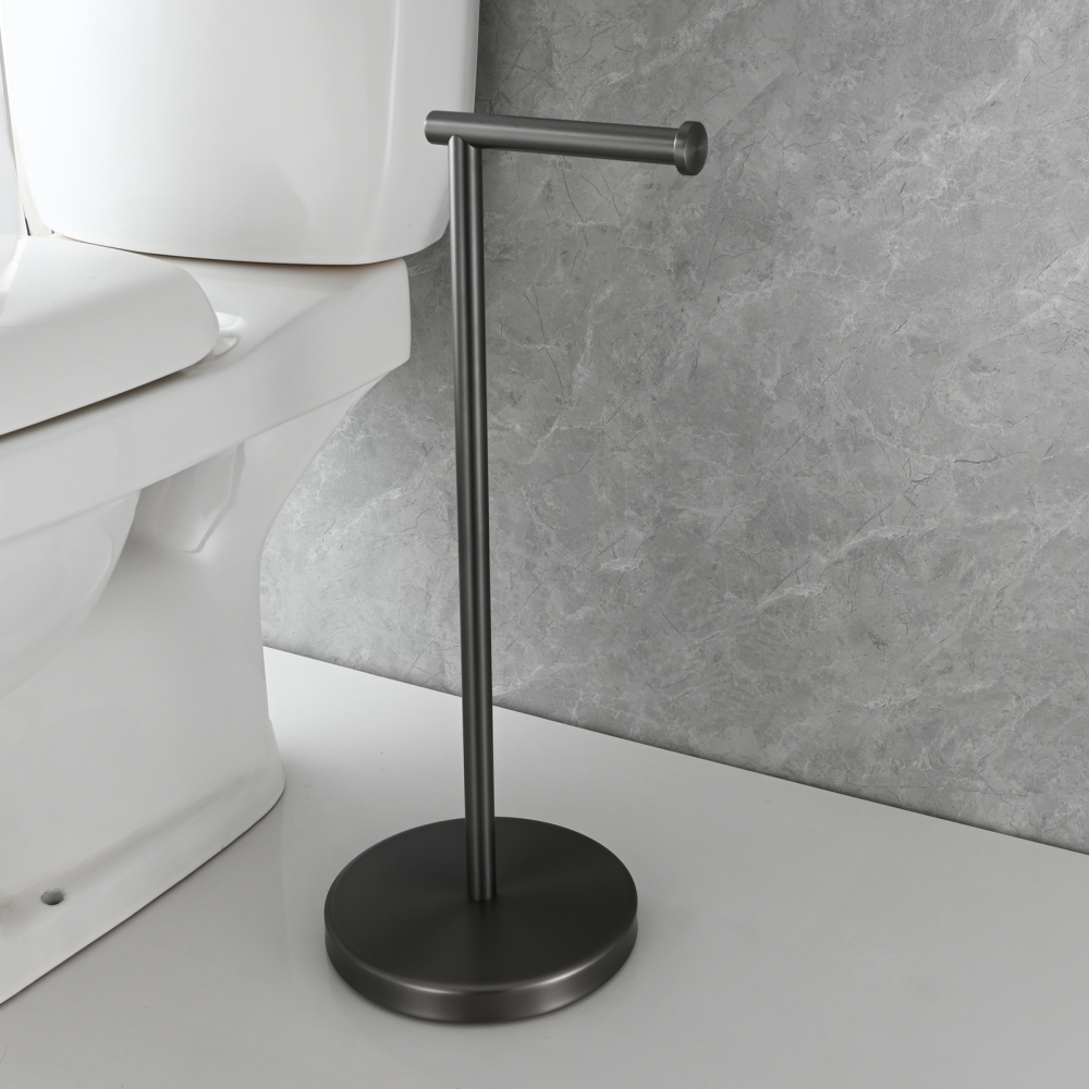Tecmolog Stainless Steel Free Standing Paper Towel Holder,Black Bathroom Roll Holder with Non-Slip Mat,SBH265B