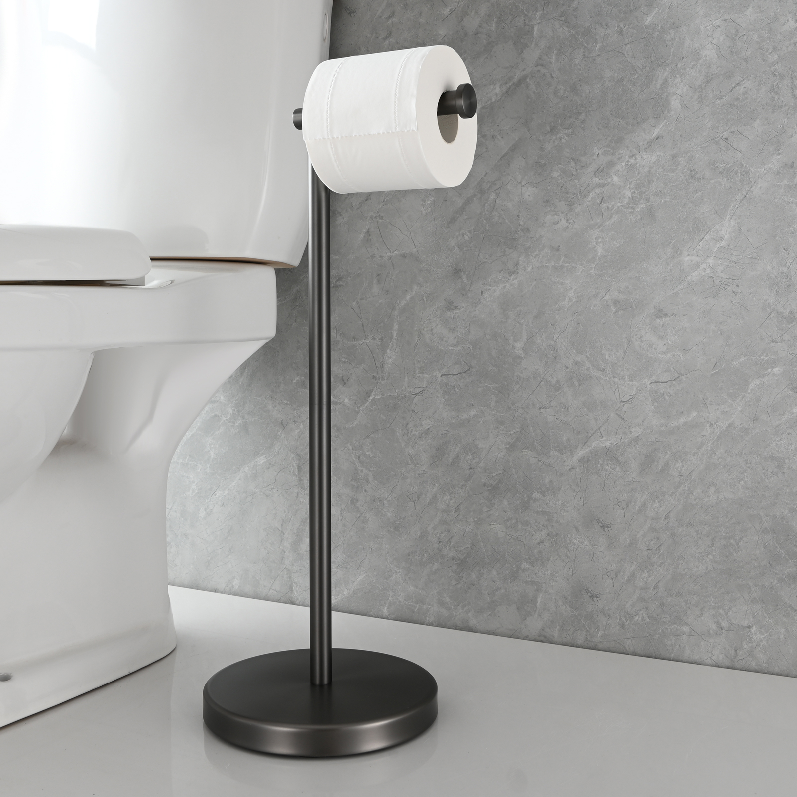 Tecmolog Stainless Steel Free Standing Paper Towel Holder,Black Bathroom Roll Holder with Non-Slip Mat,SBH265B