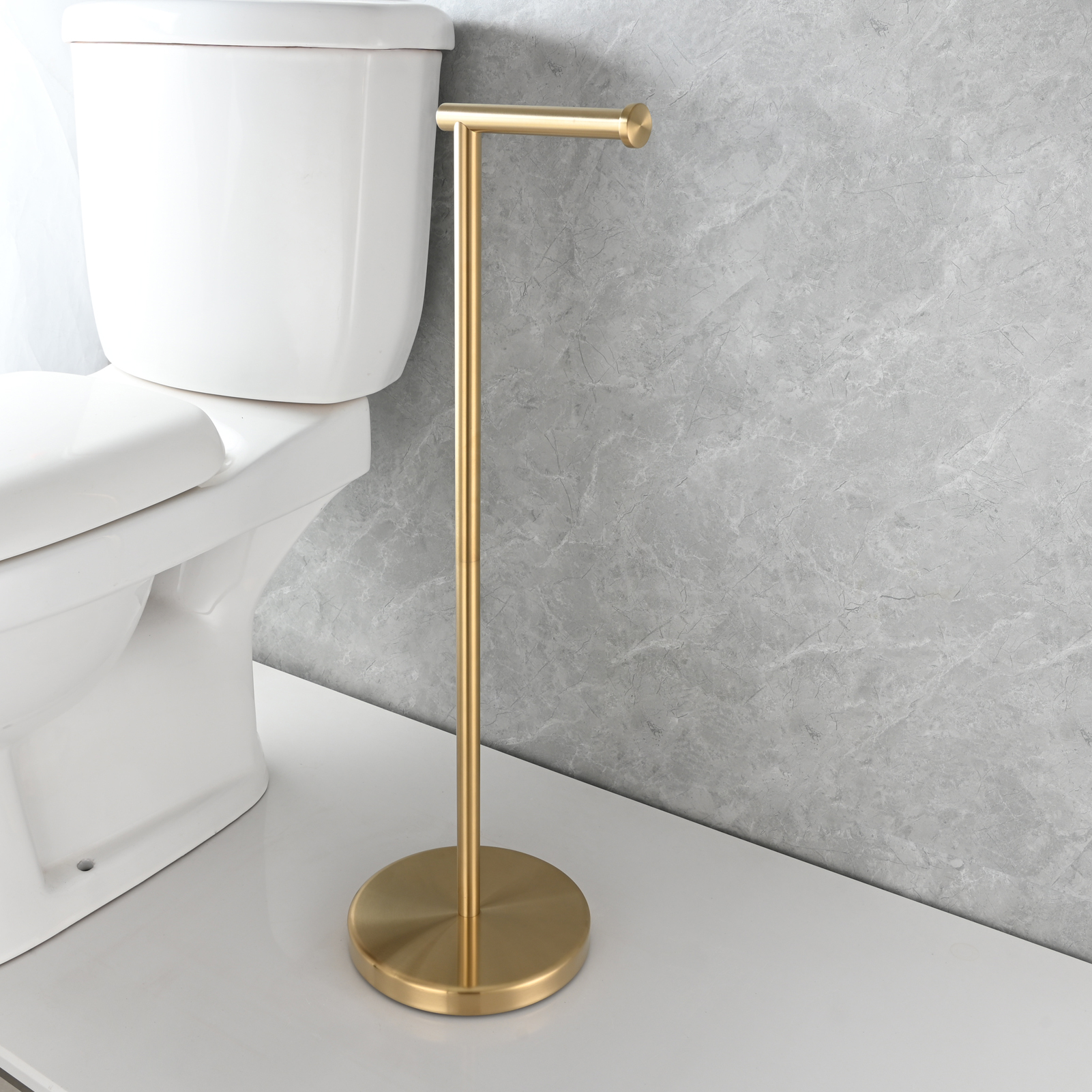 Tecmolog Stainless Steel Free Standing Paper Towel Holder,Black Bathroom Roll Holder with Non-Slip Mat,SBH265B