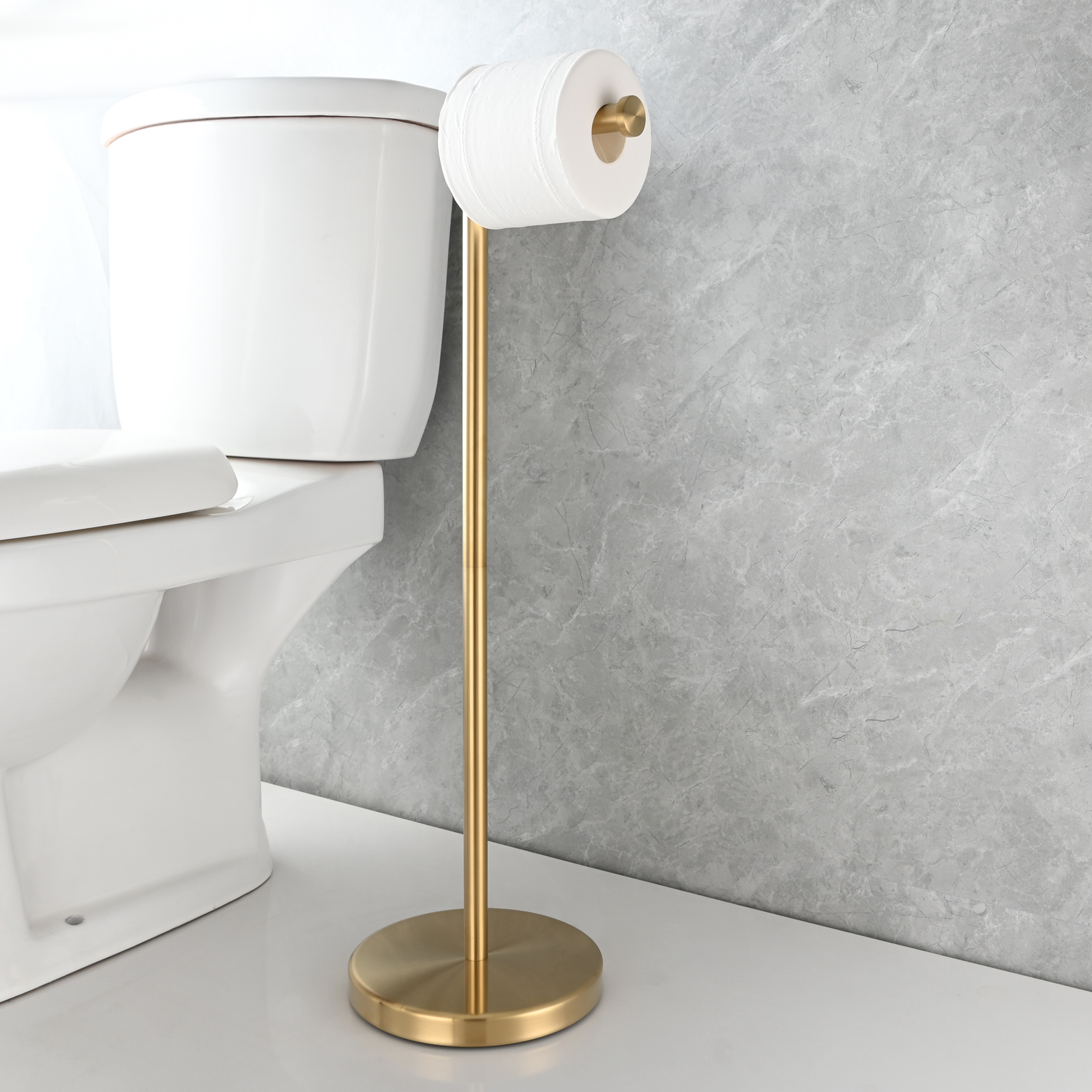 Tecmolog Stainless Steel Free Standing Paper Towel Holder,Black Bathroom Roll Holder with Non-Slip Mat,SBH265B