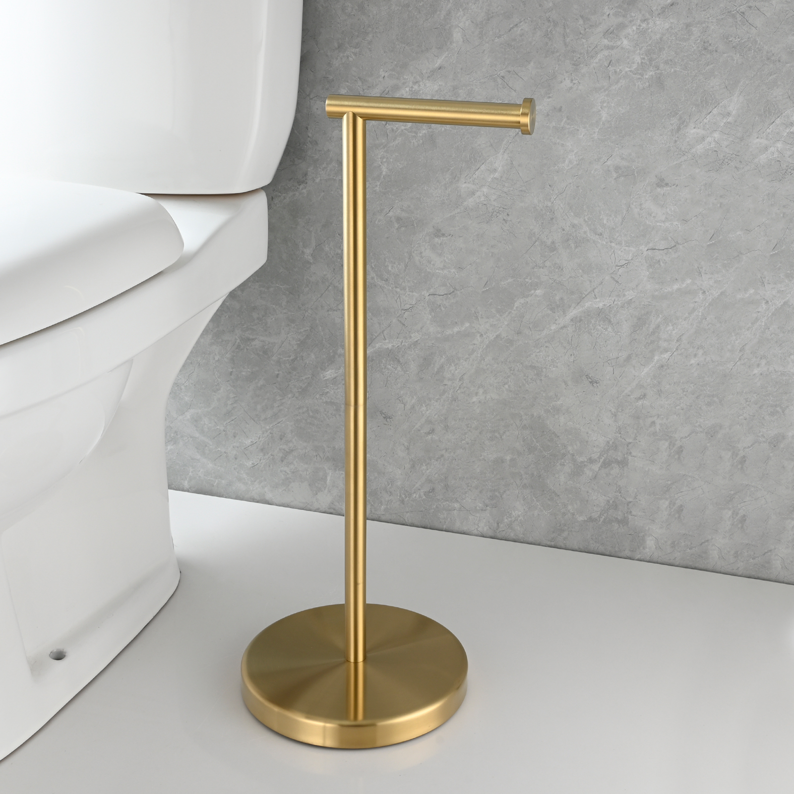 Tecmolog Stainless Steel Free Standing Paper Towel Holder,Black Bathroom Roll Holder with Non-Slip Mat,SBH265B