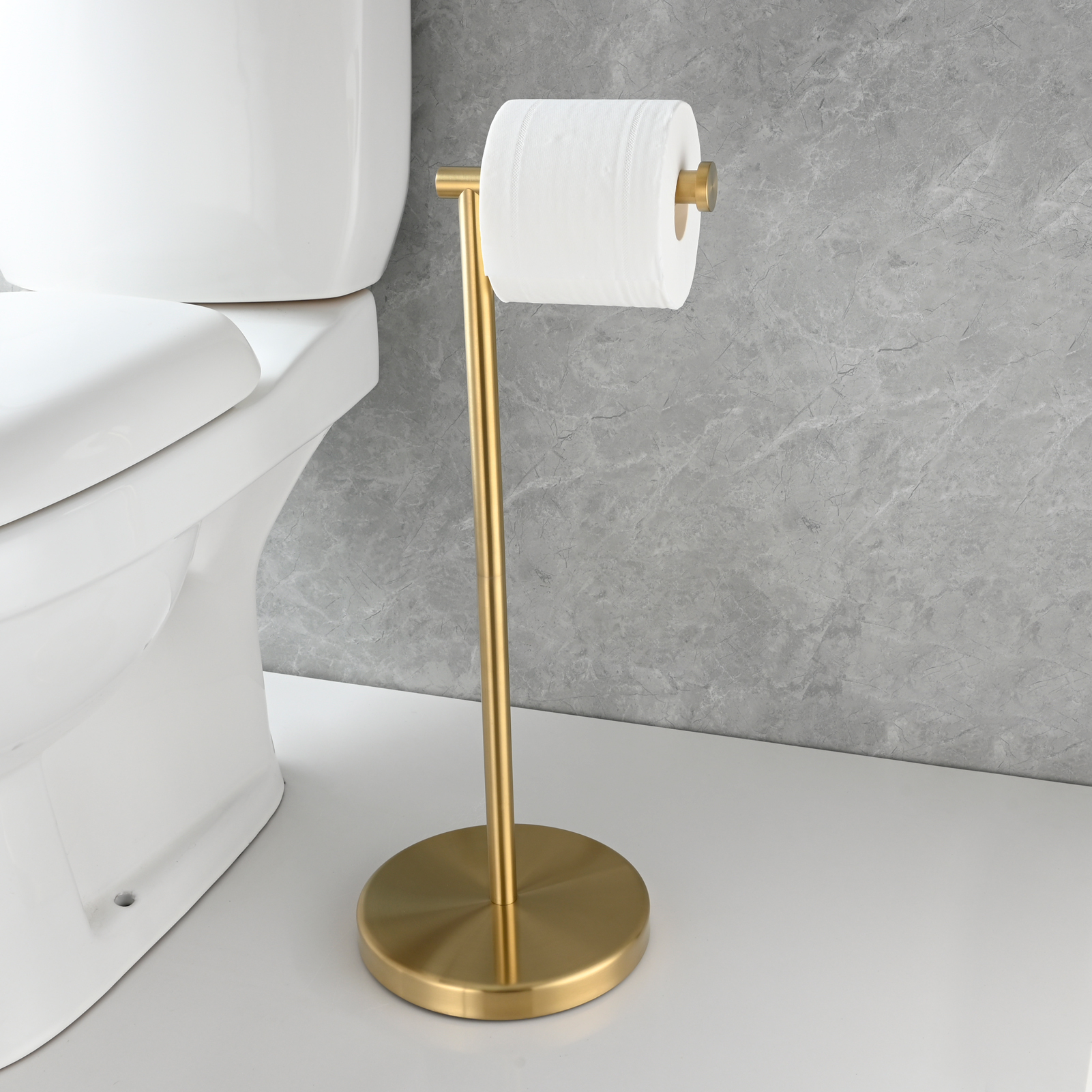 Tecmolog Stainless Steel Free Standing Paper Towel Holder,Black Bathroom Roll Holder with Non-Slip Mat,SBH265B