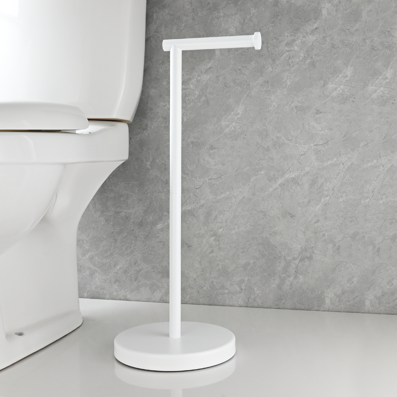 Tecmolog Stainless Steel Free Standing Paper Towel Holder,Black Bathroom Roll Holder with Non-Slip Mat,SBH265B