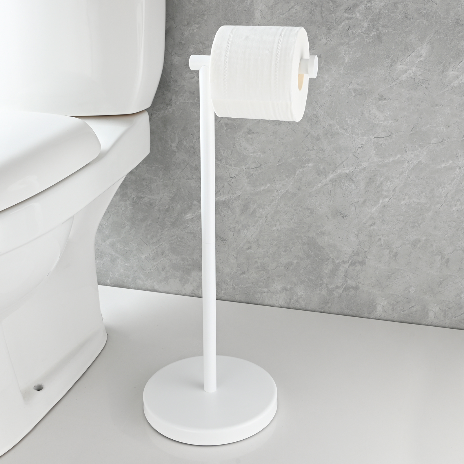 Tecmolog Stainless Steel Free Standing Paper Towel Holder,Black Bathroom Roll Holder with Non-Slip Mat,SBH265B