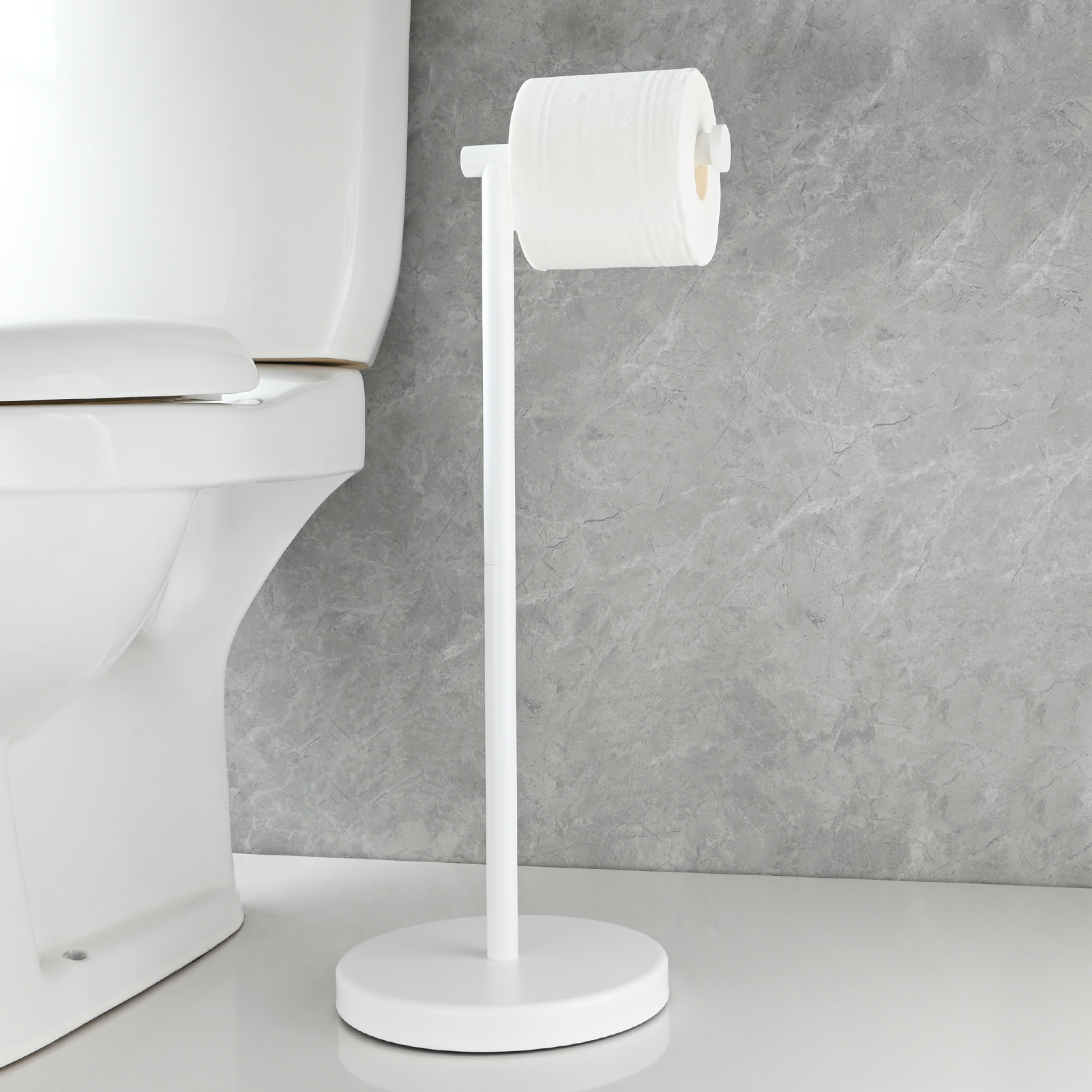 Tecmolog Stainless Steel Free Standing Paper Towel Holder,Black Bathroom Roll Holder with Non-Slip Mat,SBH265B