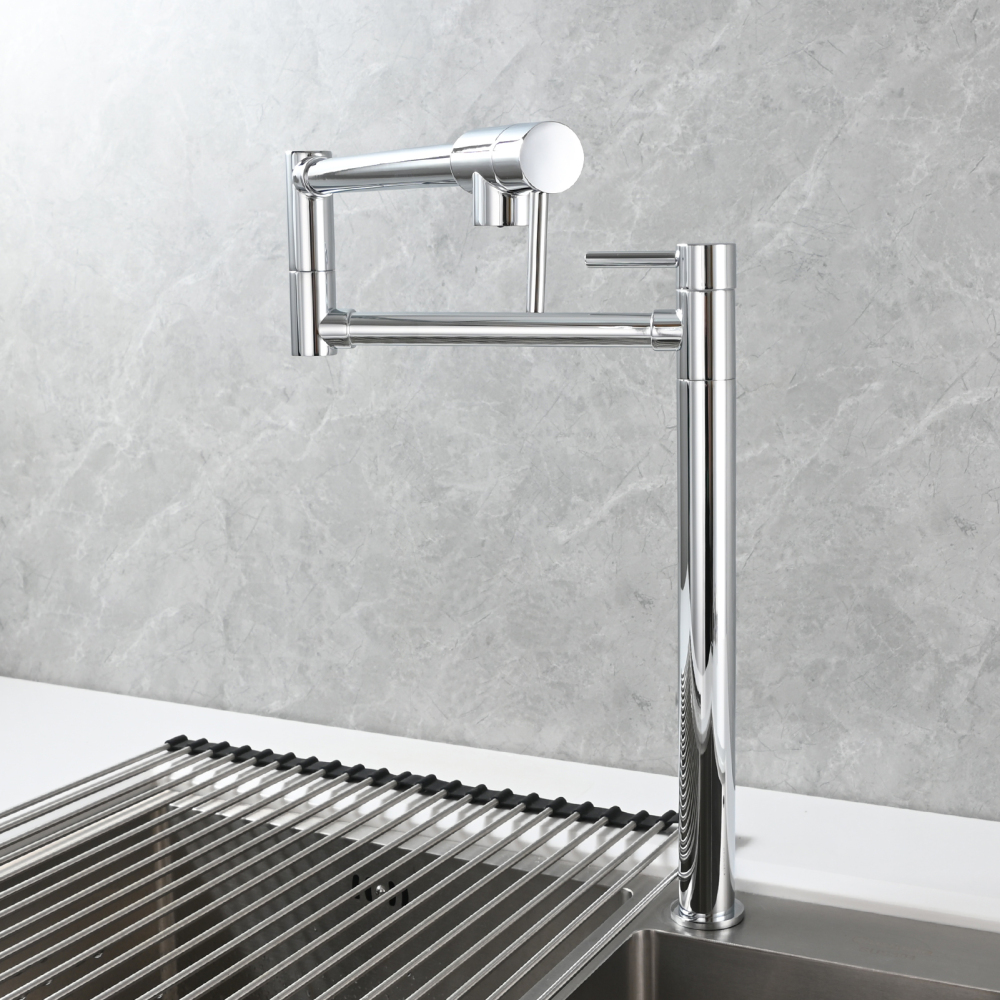 Tecmolog Brass Folding Faucet Single Cold Kitchen Tap with Double Joint Swing Arms