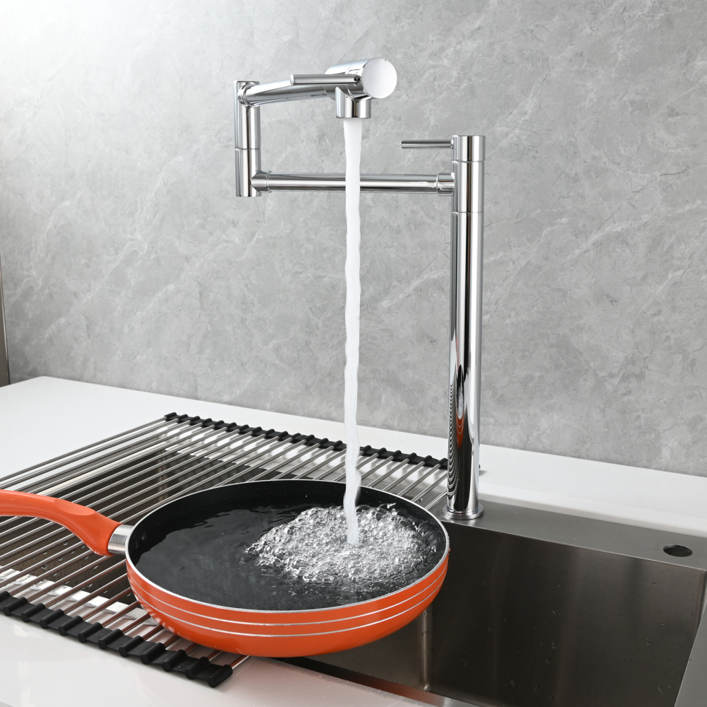 Tecmolog Brass Folding Faucet Single Cold Kitchen Tap with Double Joint Swing Arms
