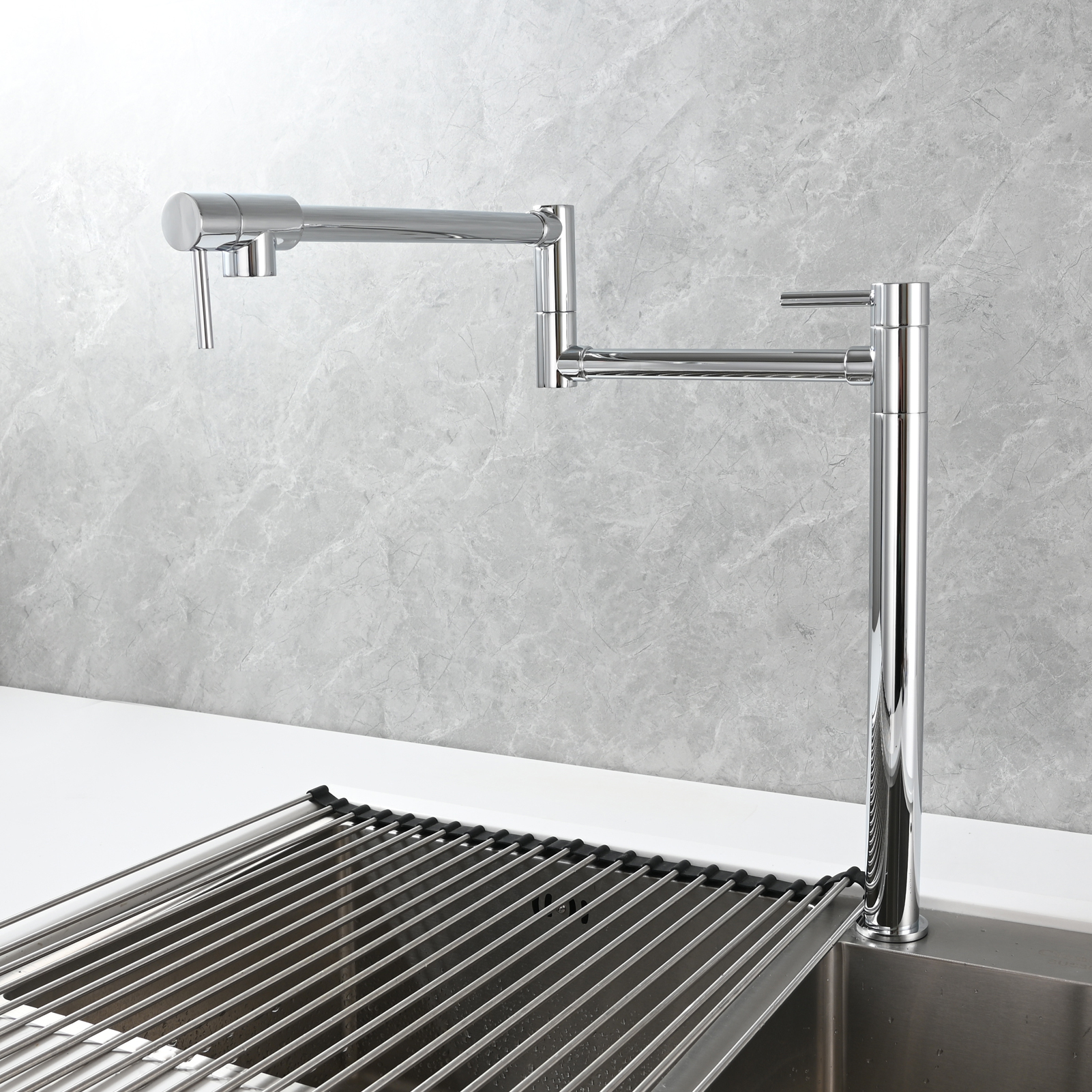 Tecmolog Brass Folding Faucet Single Cold Kitchen Tap with Double Joint Swing Arms