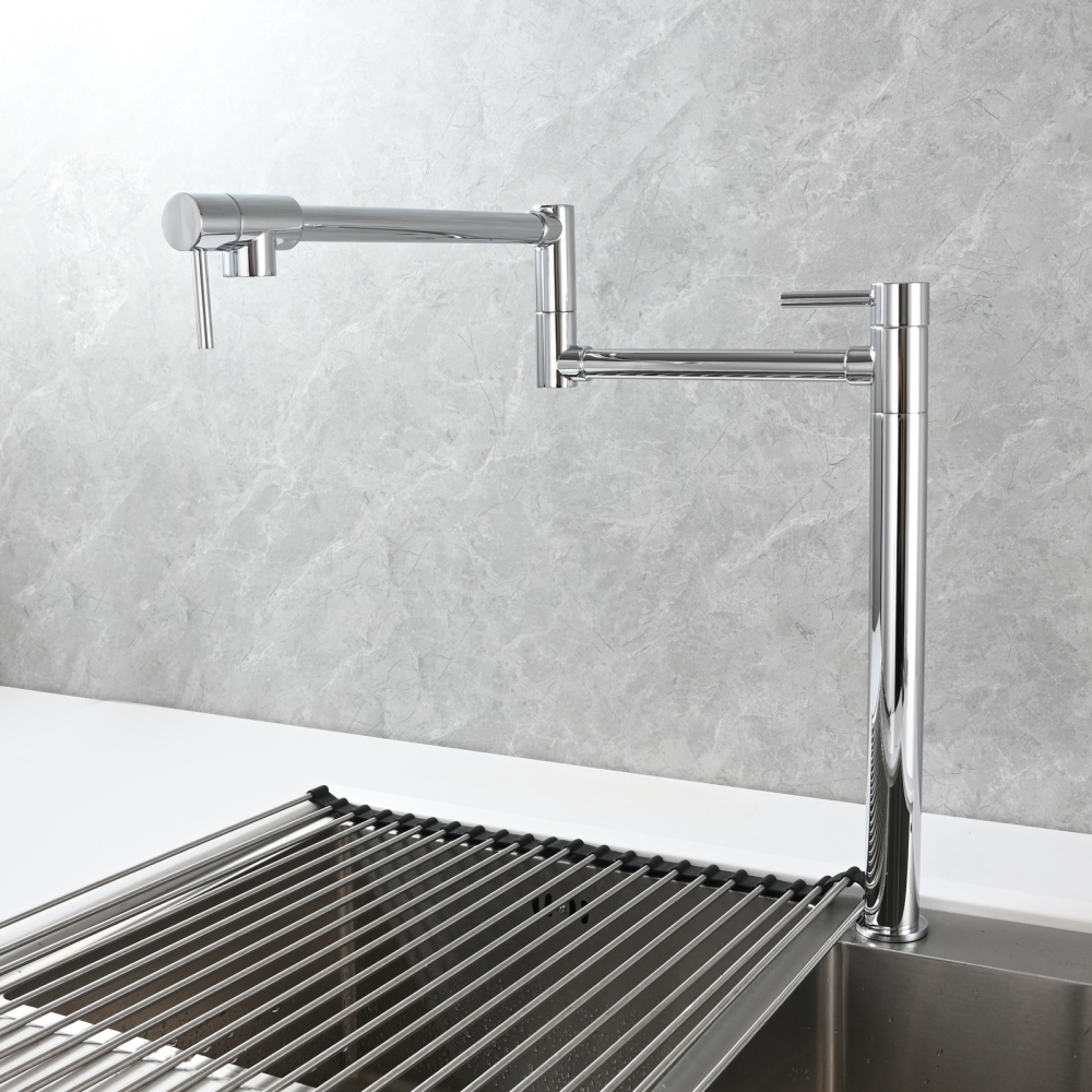 Tecmolog Brass Folding Faucet Single Cold Kitchen Tap with Double Joint Swing Arms