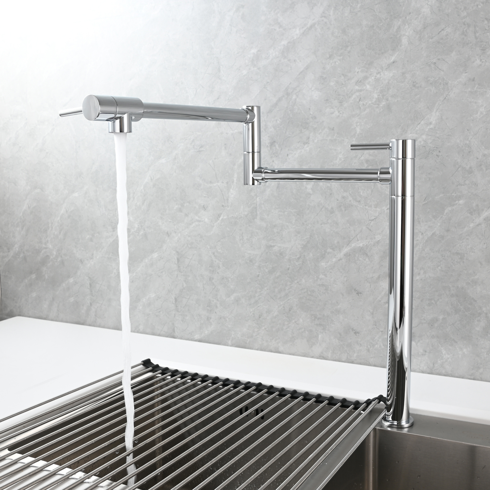 Tecmolog Brass Folding Faucet Single Cold Kitchen Tap with Double Joint Swing Arms